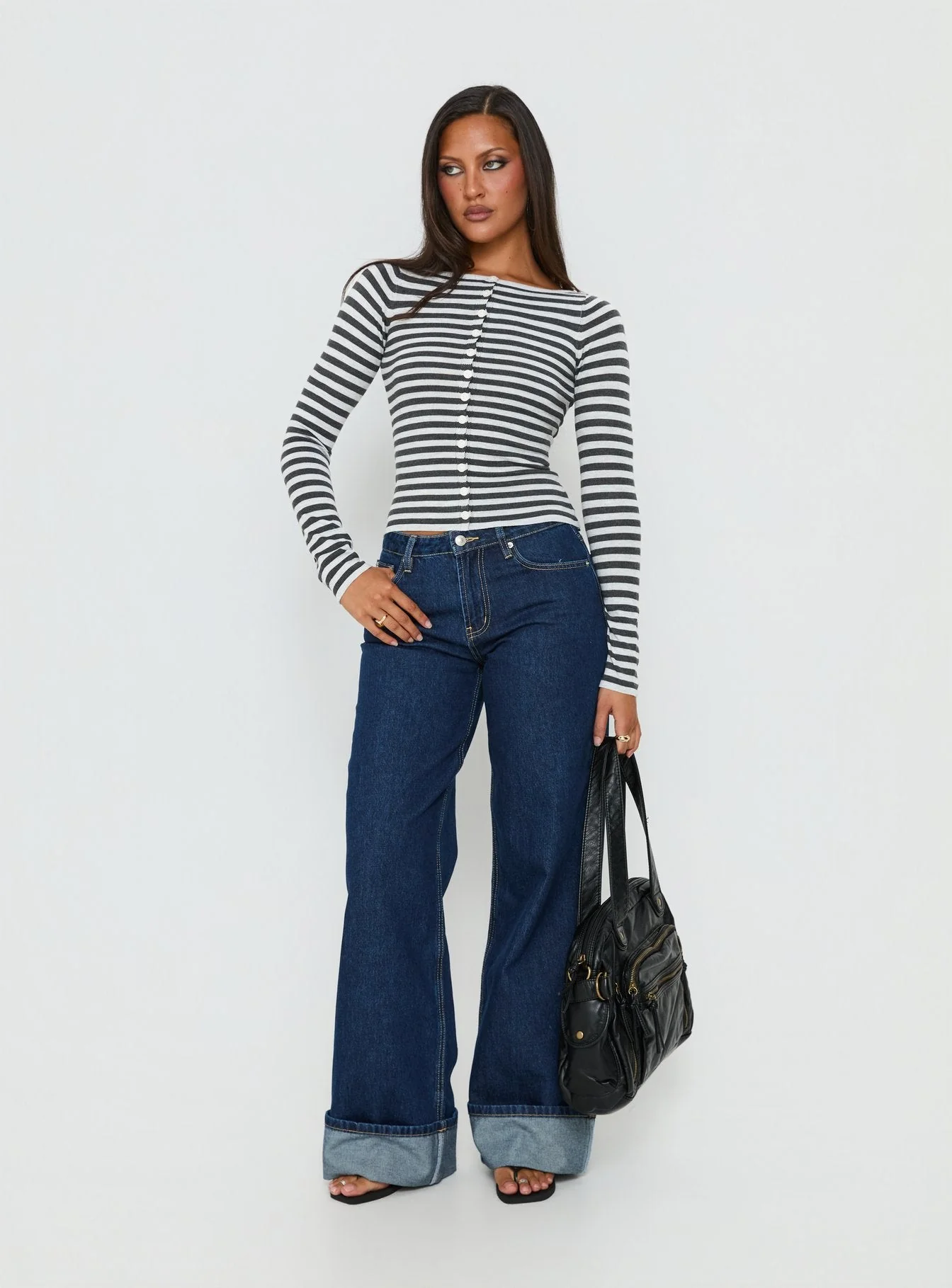 Vesira Button Detail Long Sleeve Knit Cardigan Stripe - Image 3