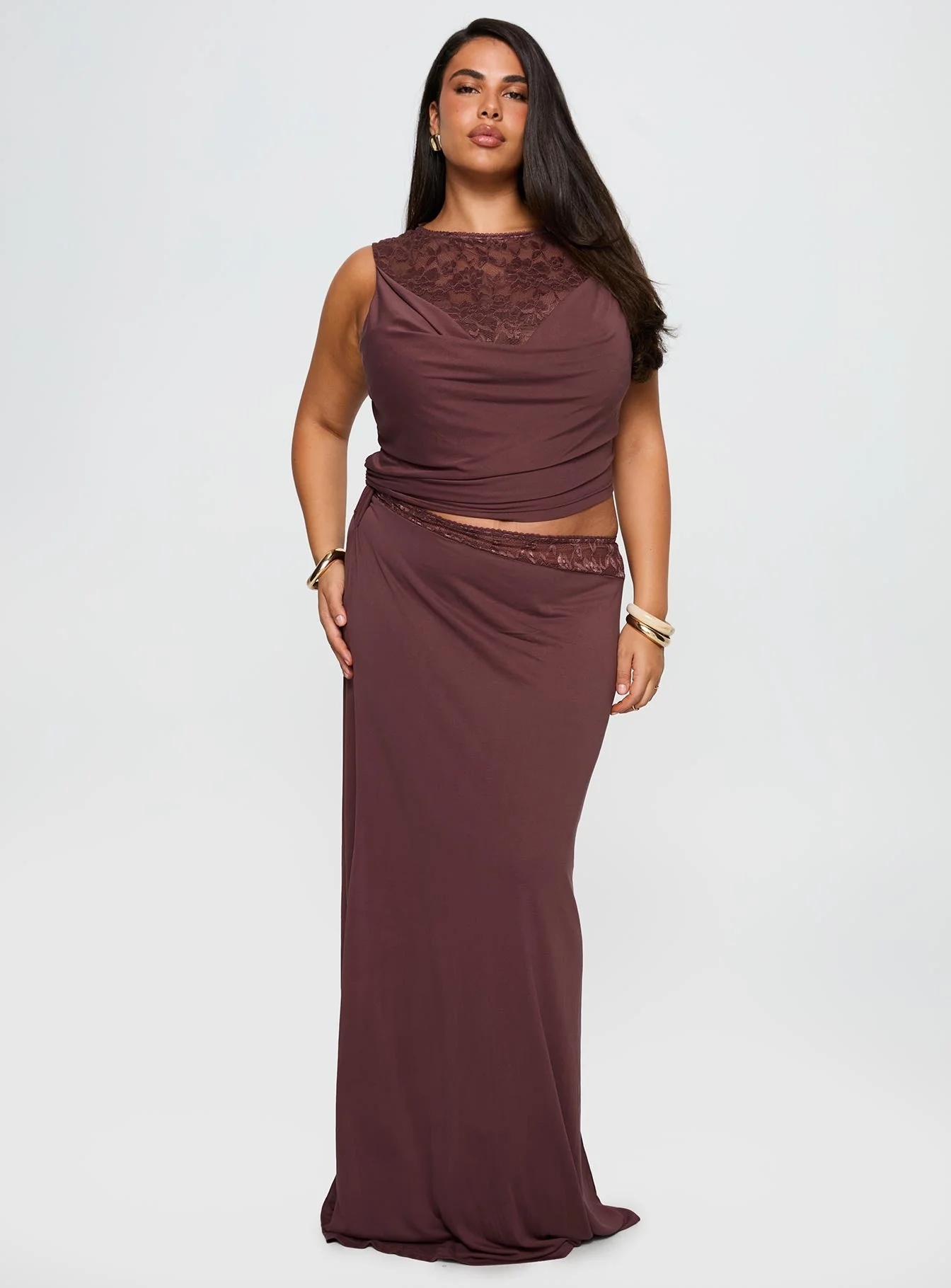 Vesperine Lace Maxi Dress Cocoa Brown Curve - Image 2