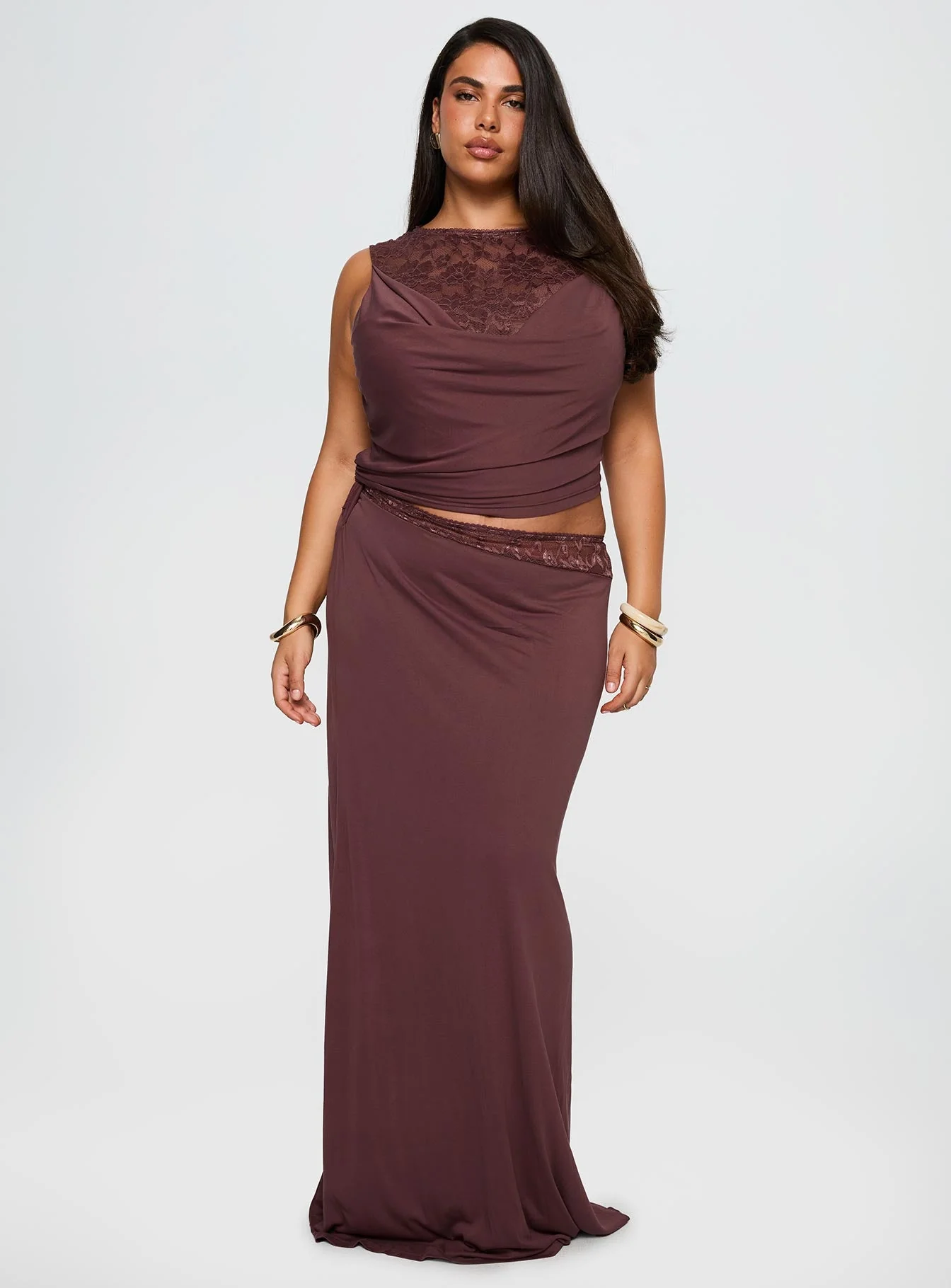 Vesperine Lace Maxi Dress Cocoa Brown Curve - Image 3