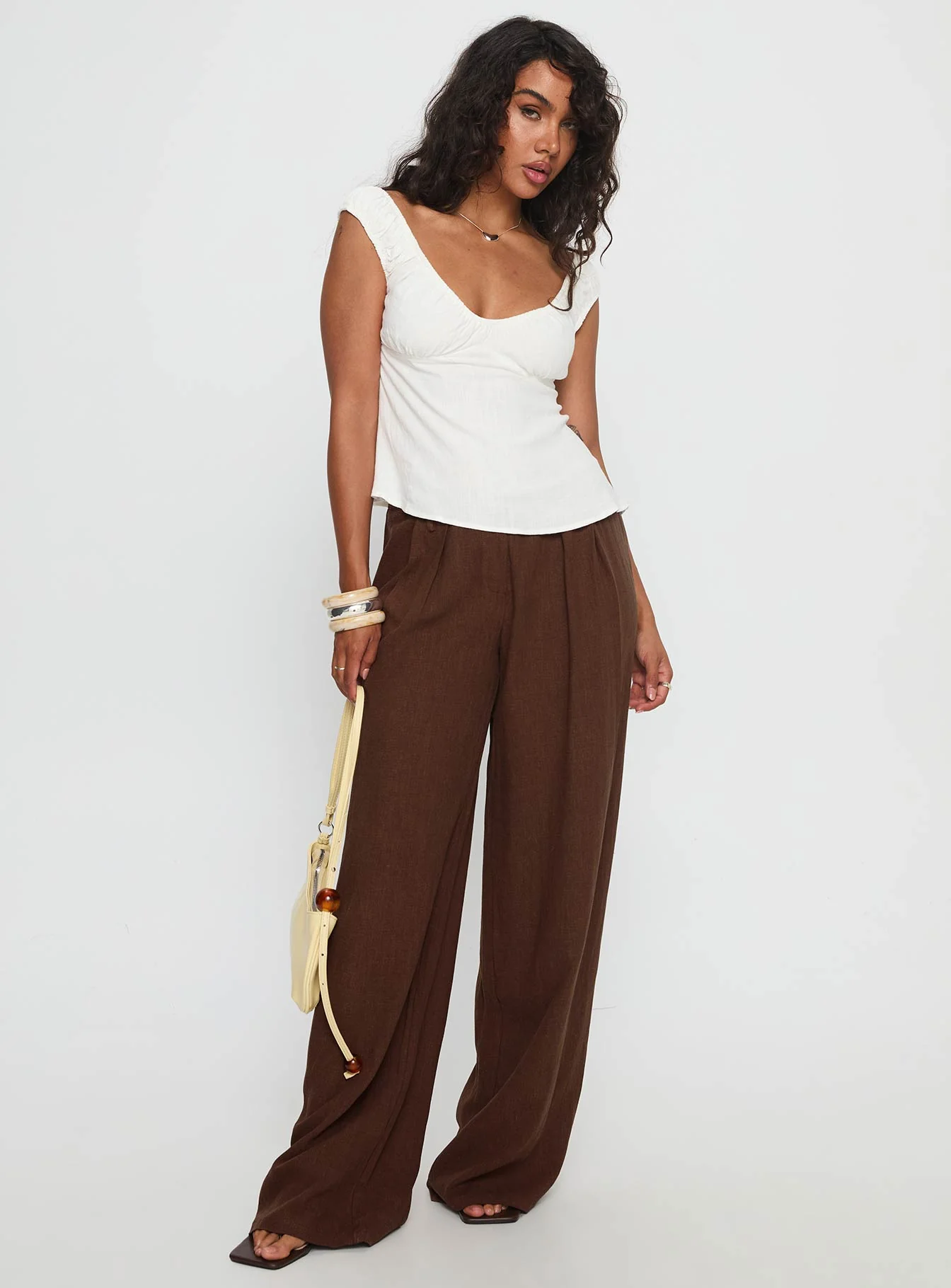 Vianca Low Rise Linen Pant Chocolate - Image 3