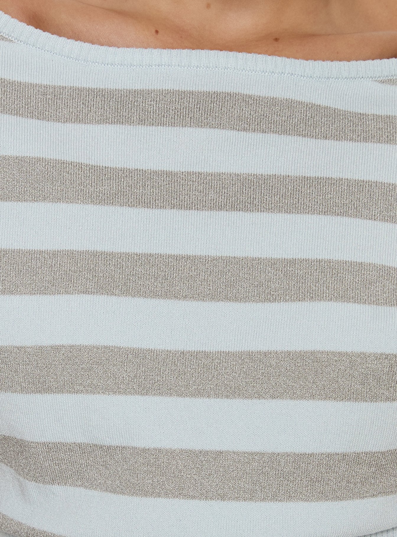 Vianne Cinched Waist Short Sleeve Knit Top Blue / Grey Stripe - Image 6