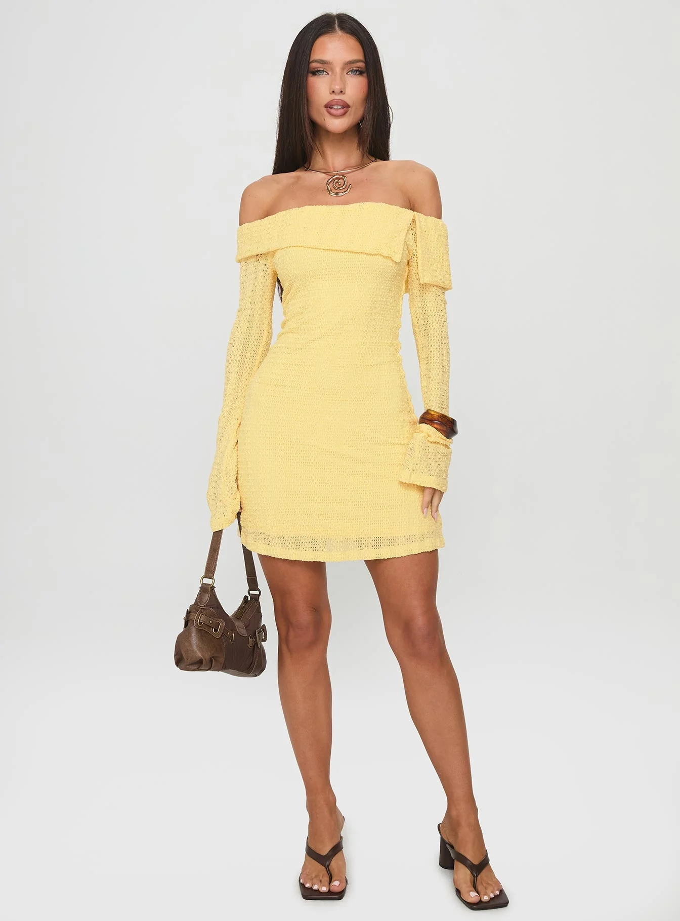 Vierra Long Sleeve Mini Dress Lemon - Image 2