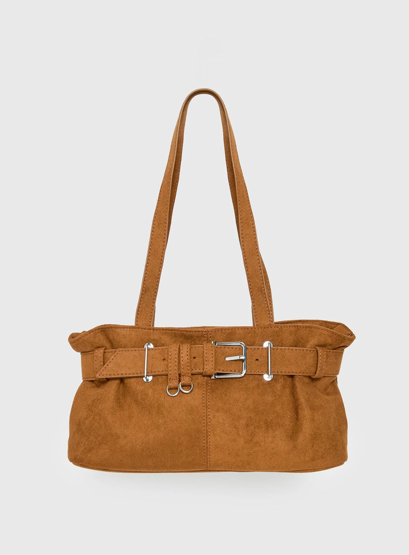 Views Of Capri Faux Suede Buckle Shoulder Bag Brown - Image 2
