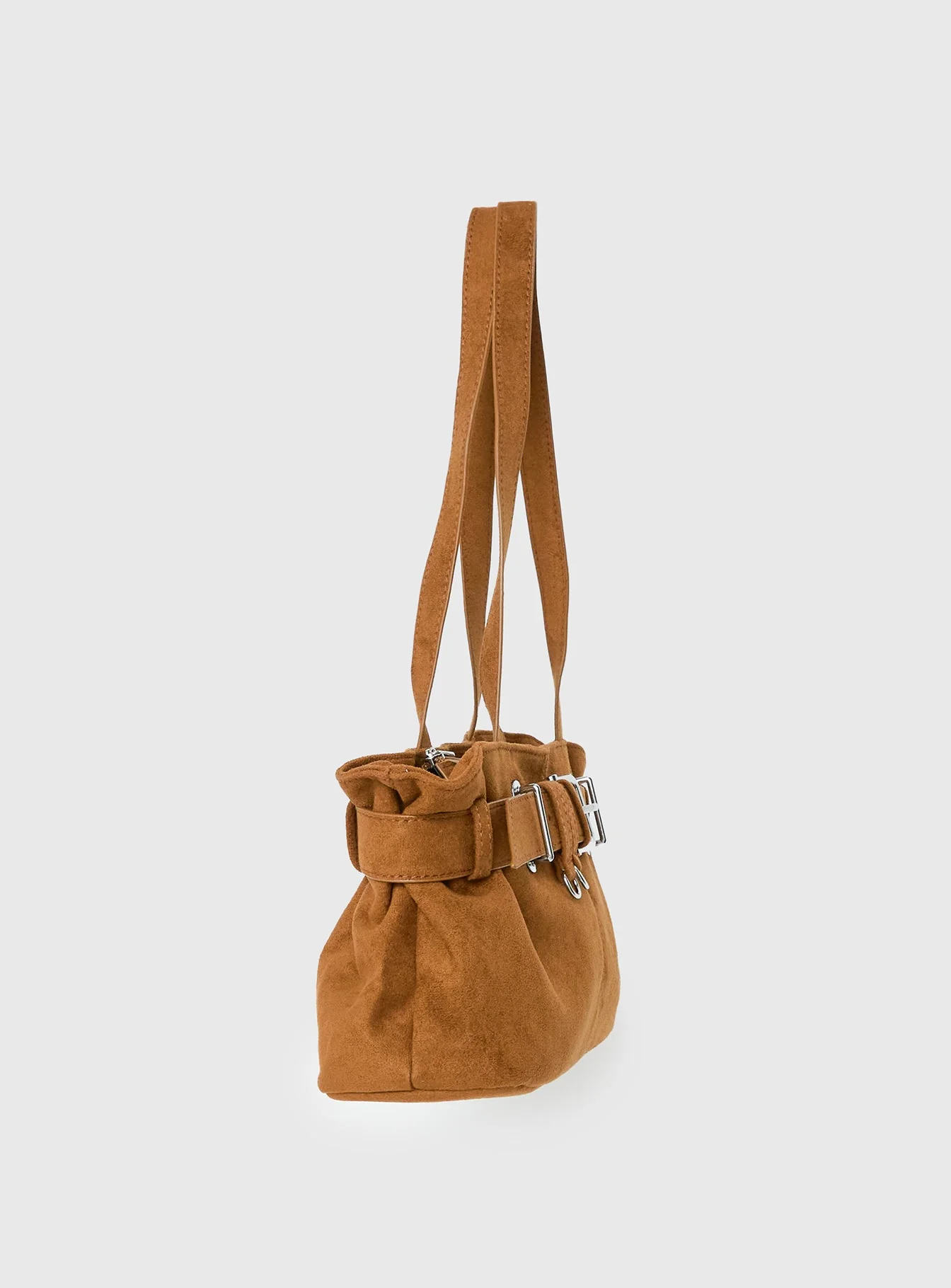 Views Of Capri Faux Suede Buckle Shoulder Bag Brown - Image 3