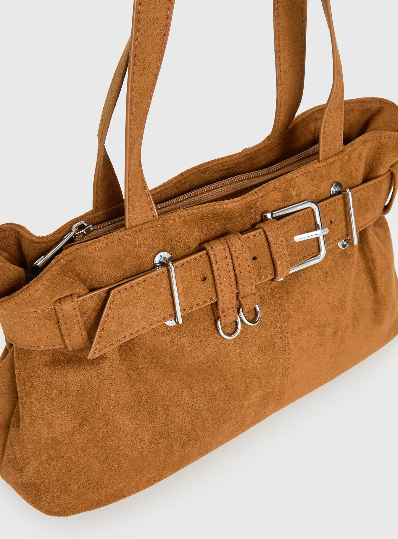 Views Of Capri Faux Suede Buckle Shoulder Bag Brown - Image 5