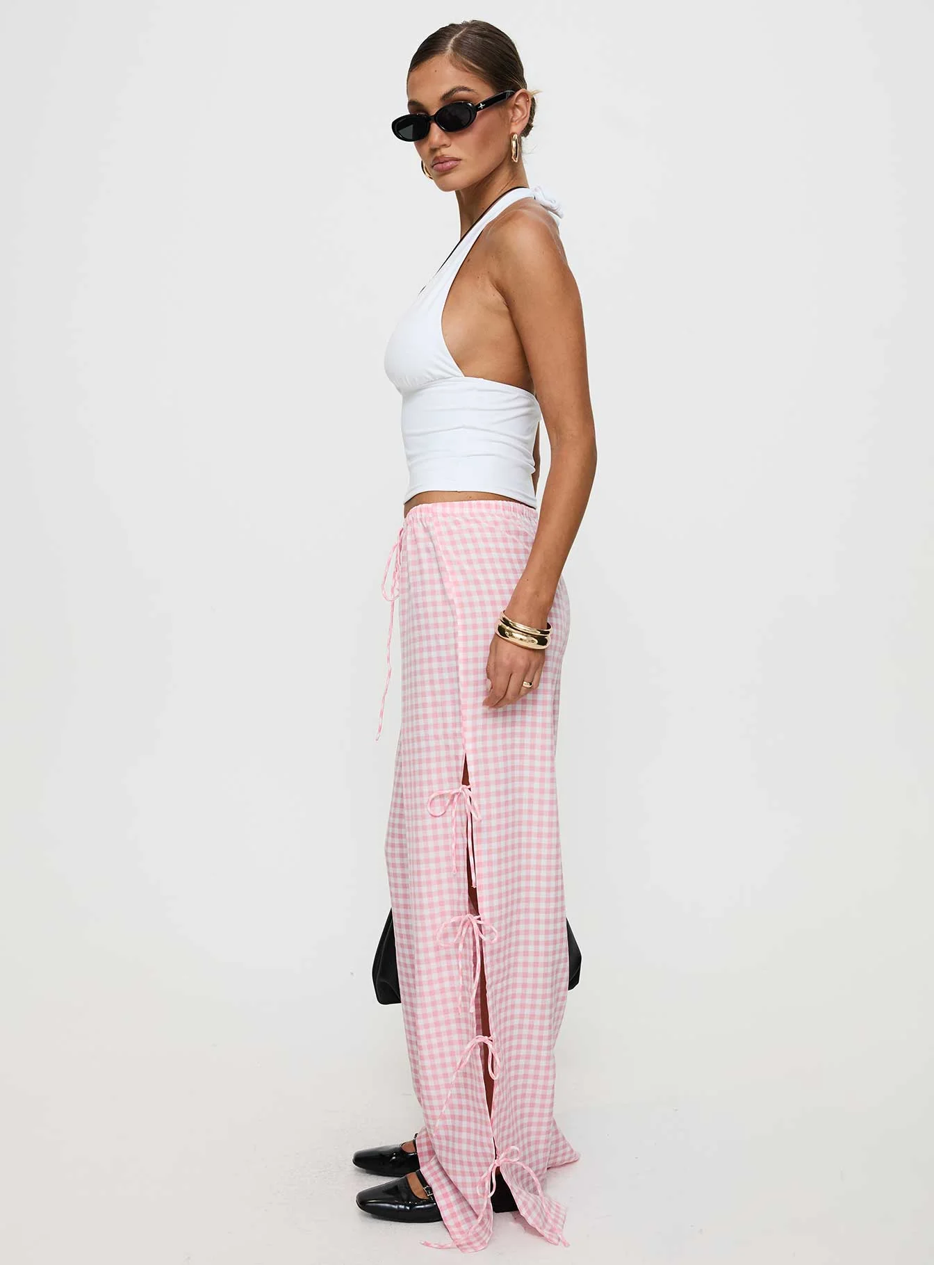 Villa Donna Bow Pants Pink Check - Image 4