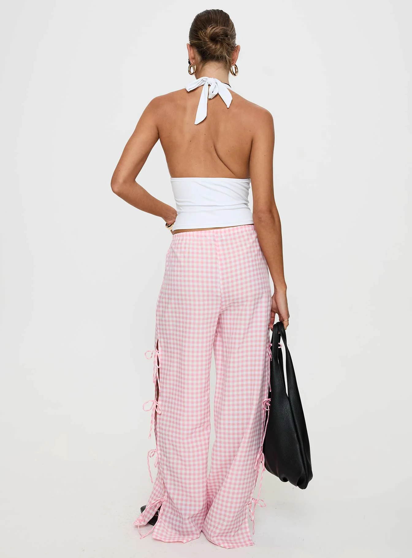 Villa Donna Bow Pants Pink Check - Image 5