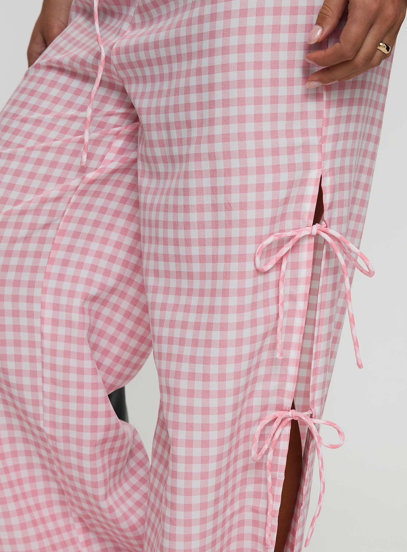 Villa Donna Bow Pants Pink Check - Image 6