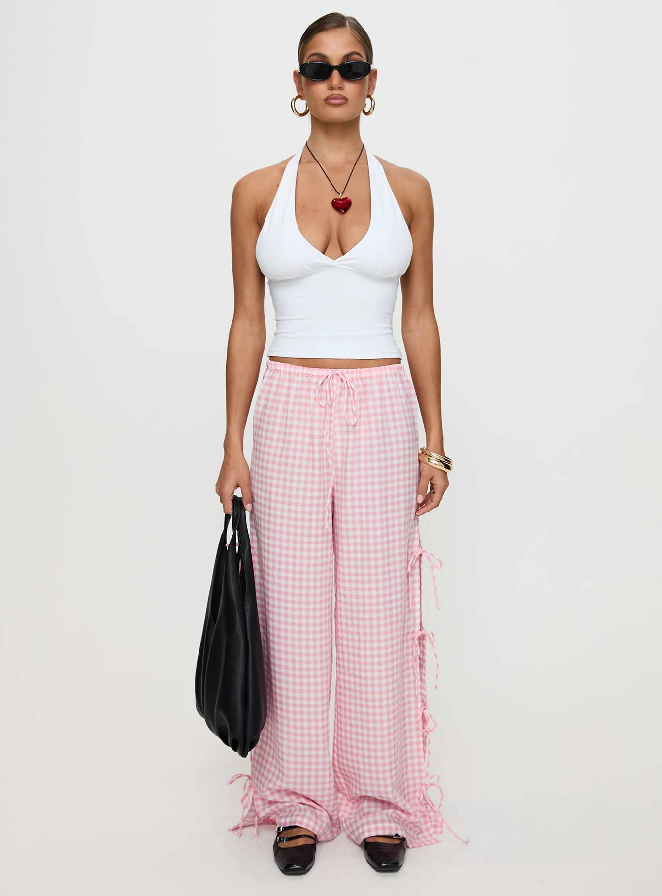 Villa Donna Bow Pants Pink Check - Image 7