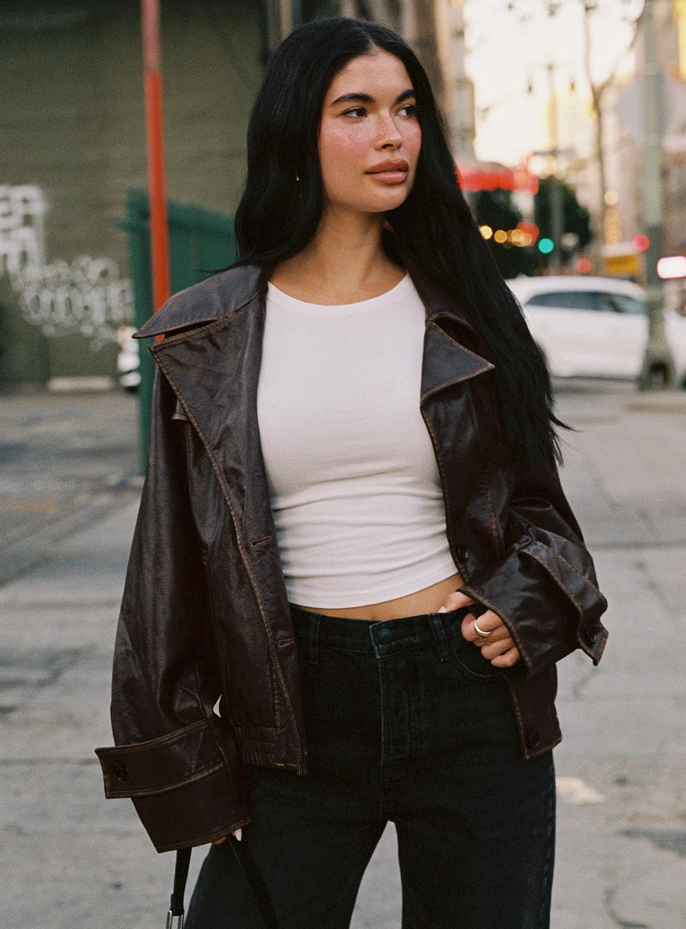 Nicolie Faux Leather Jacket Vintage Washed Brown - Image 13