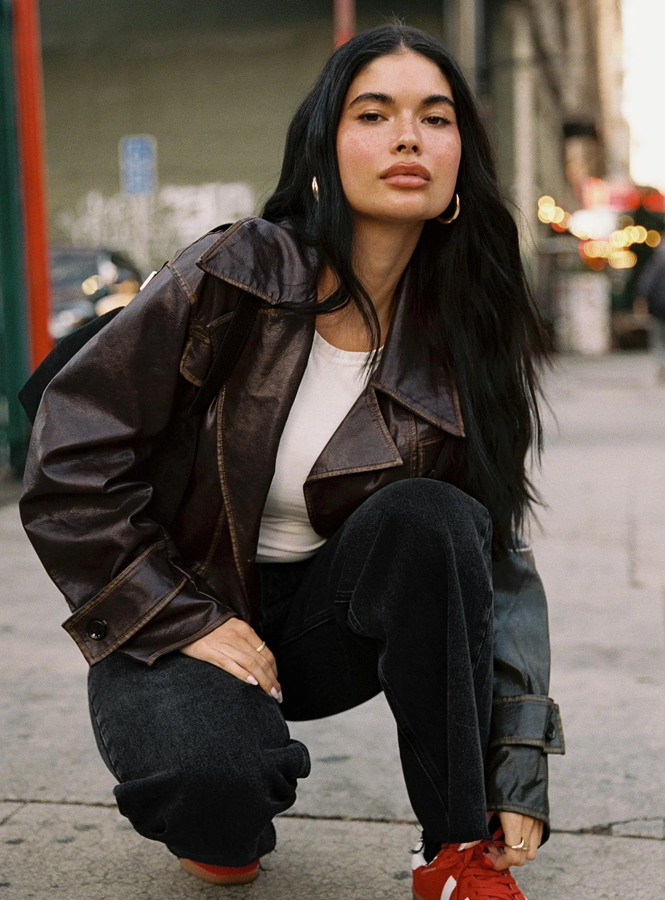 Nicolie Faux Leather Jacket Vintage Washed Brown - Image 14