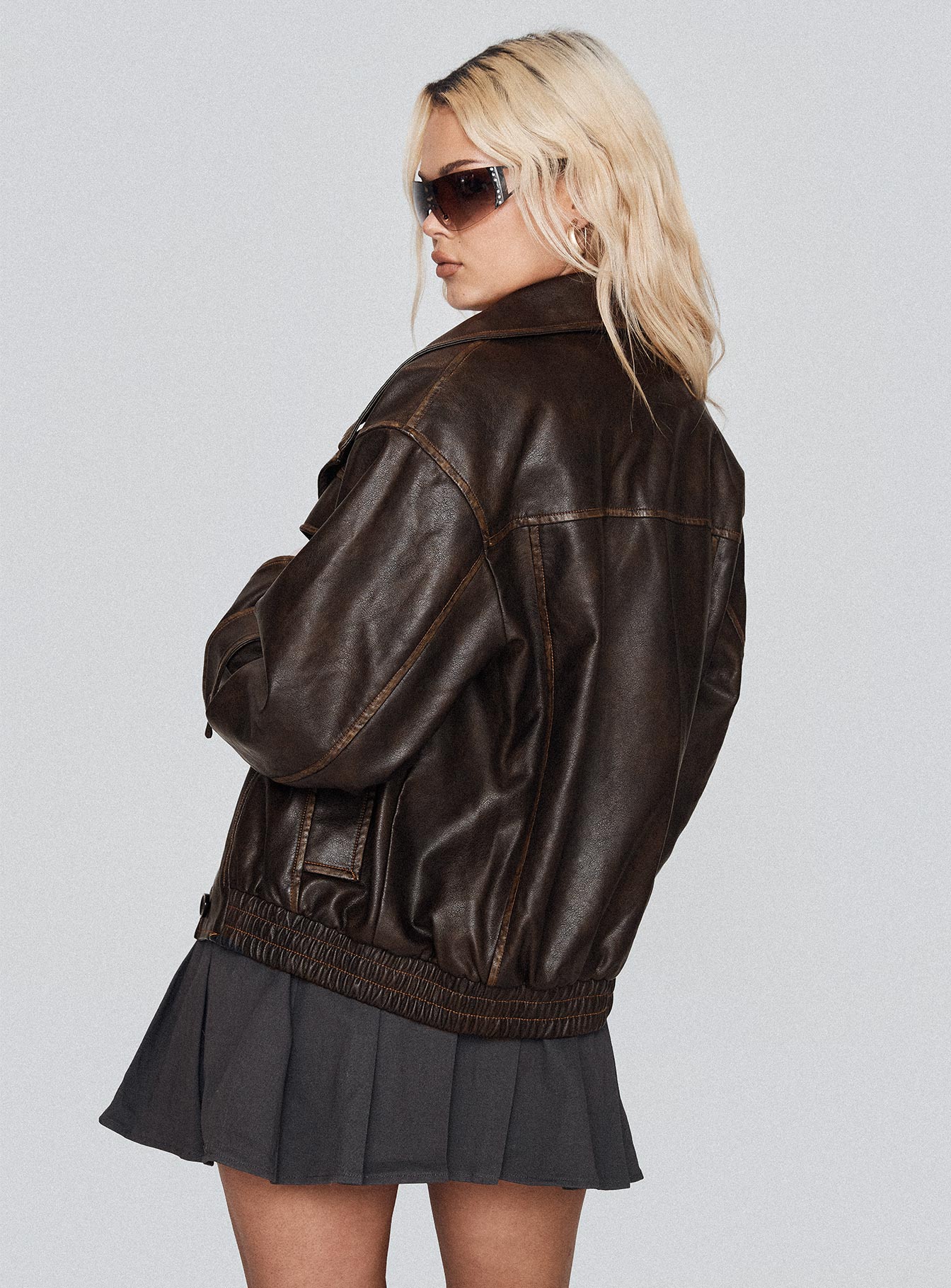 Nicolie Faux Leather Jacket Vintage Washed Brown - Image 6
