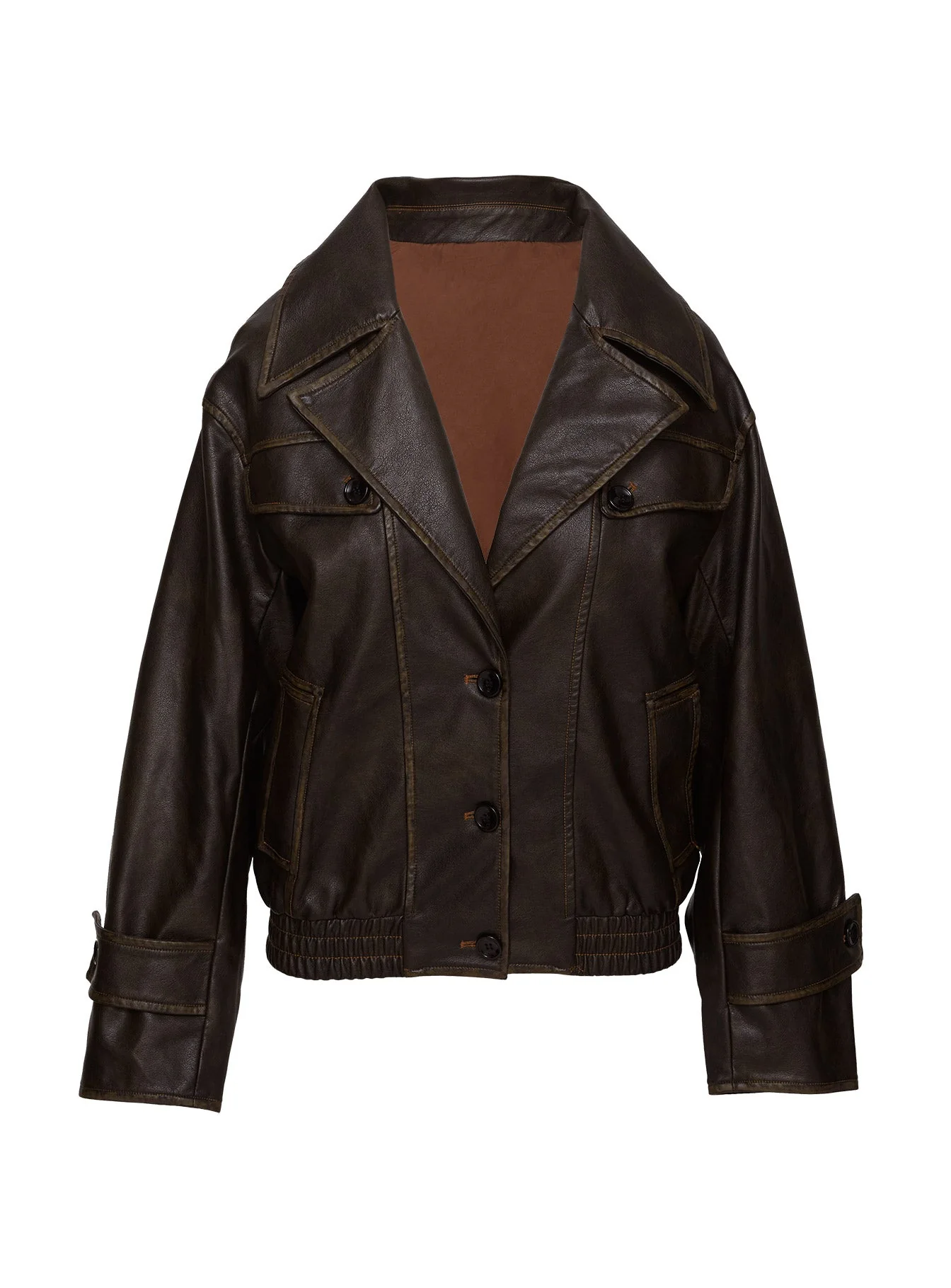 Nicolie Faux Leather Jacket Vintage Washed Brown - Image 7