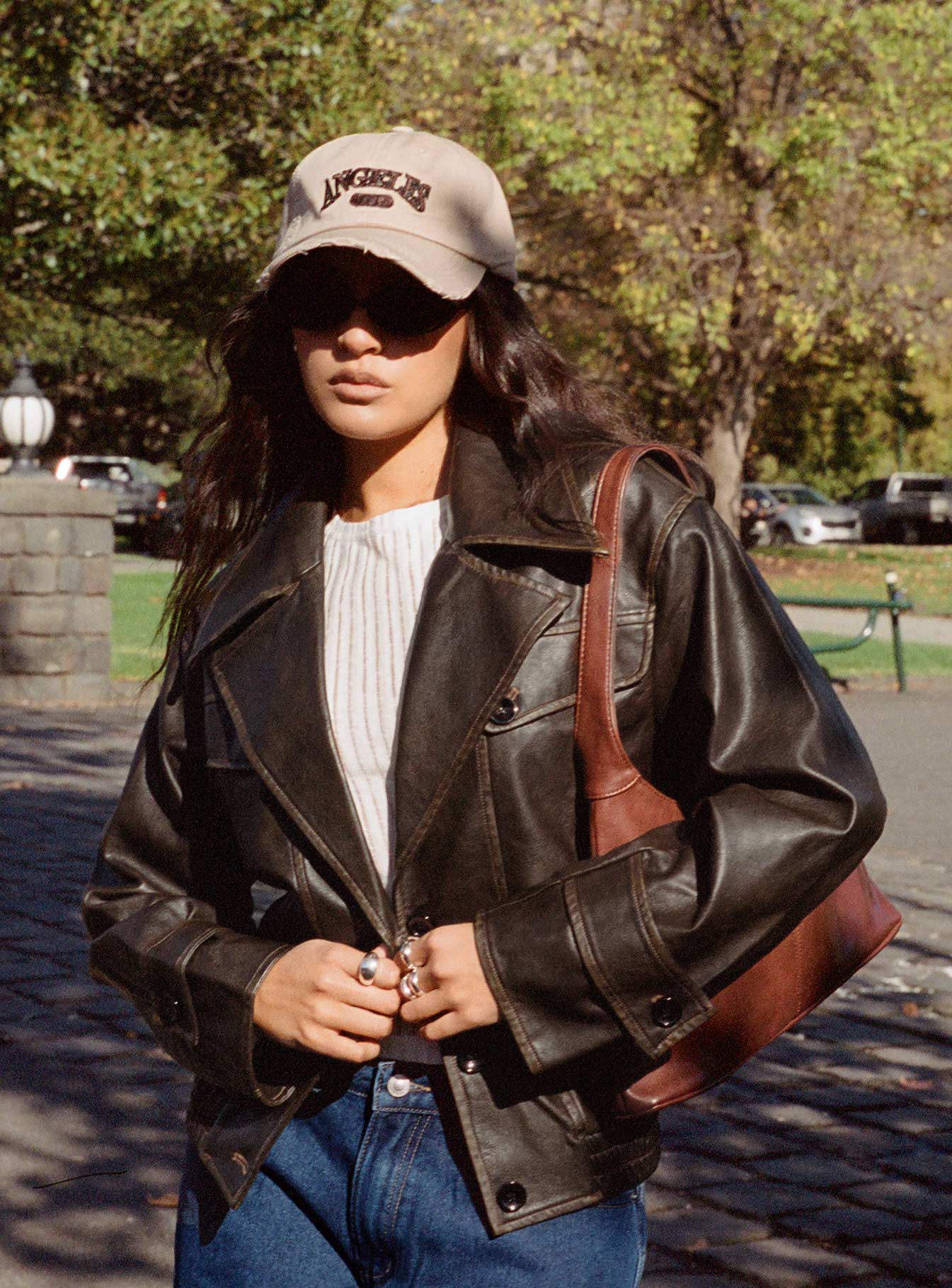 Nicolie Faux Leather Jacket Vintage Washed Brown - Image 9