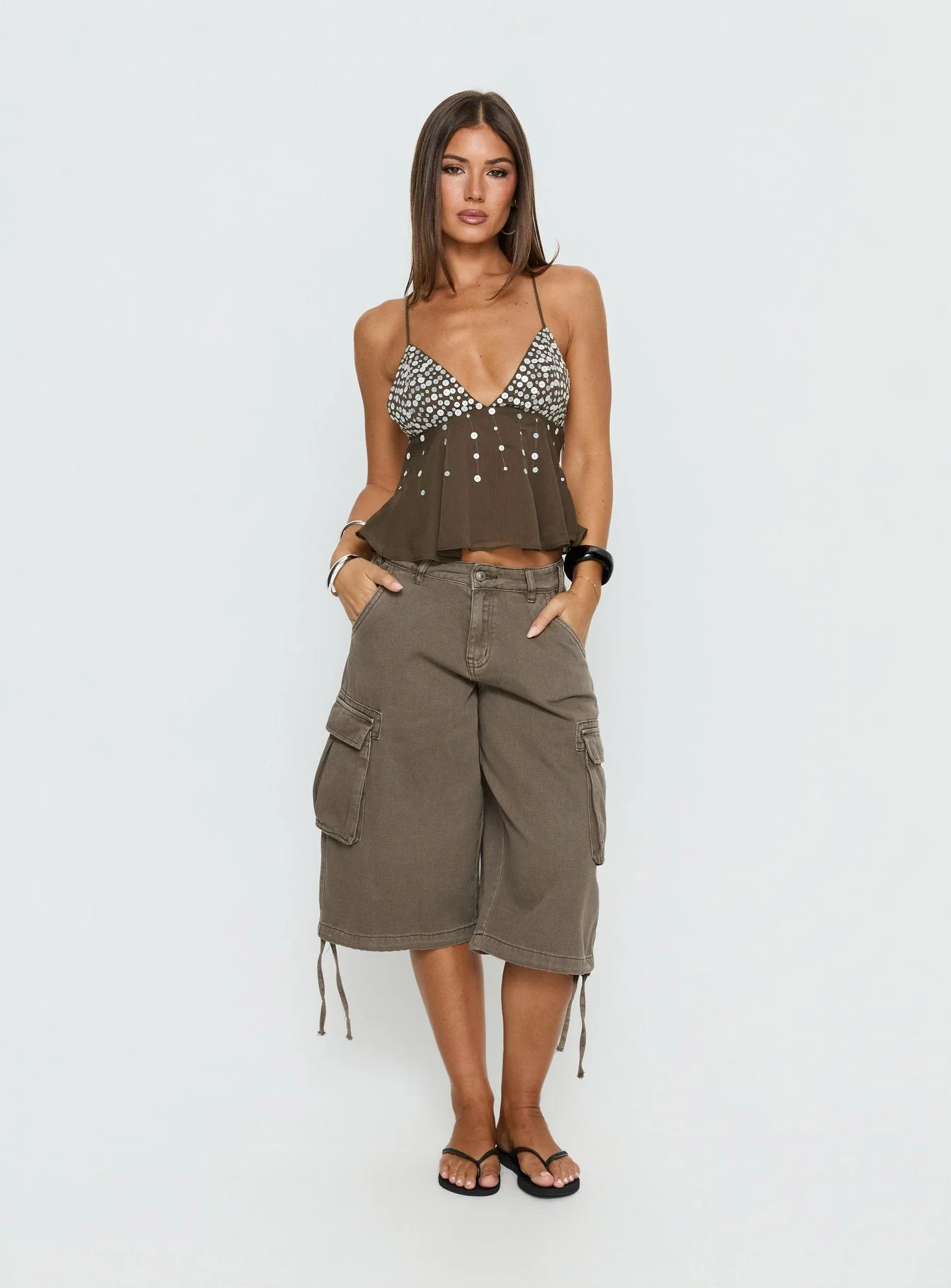 Vinton Button Detail Cami Top Mocha - Image 3