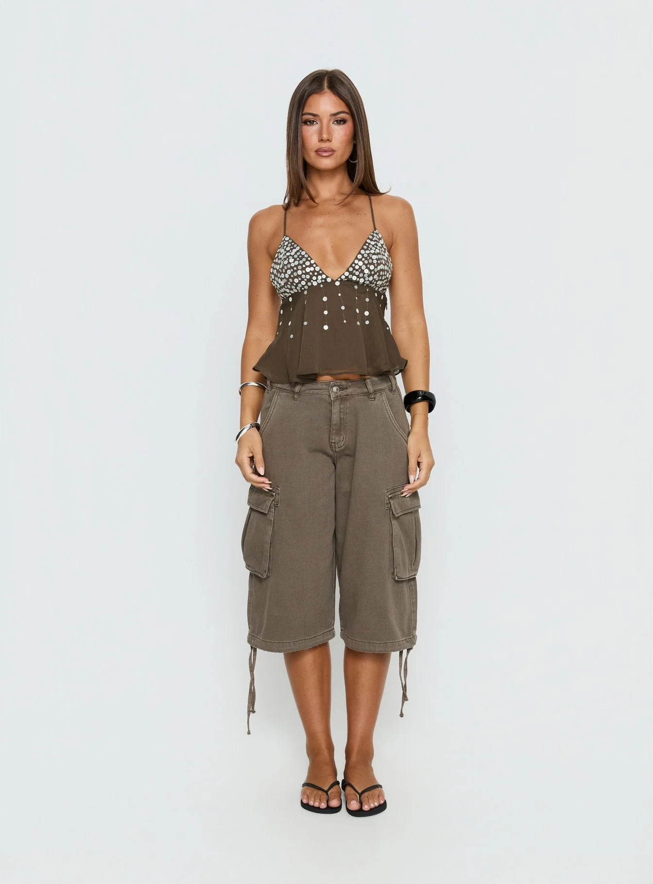 Vinton Button Detail Cami Top Mocha - Image 9
