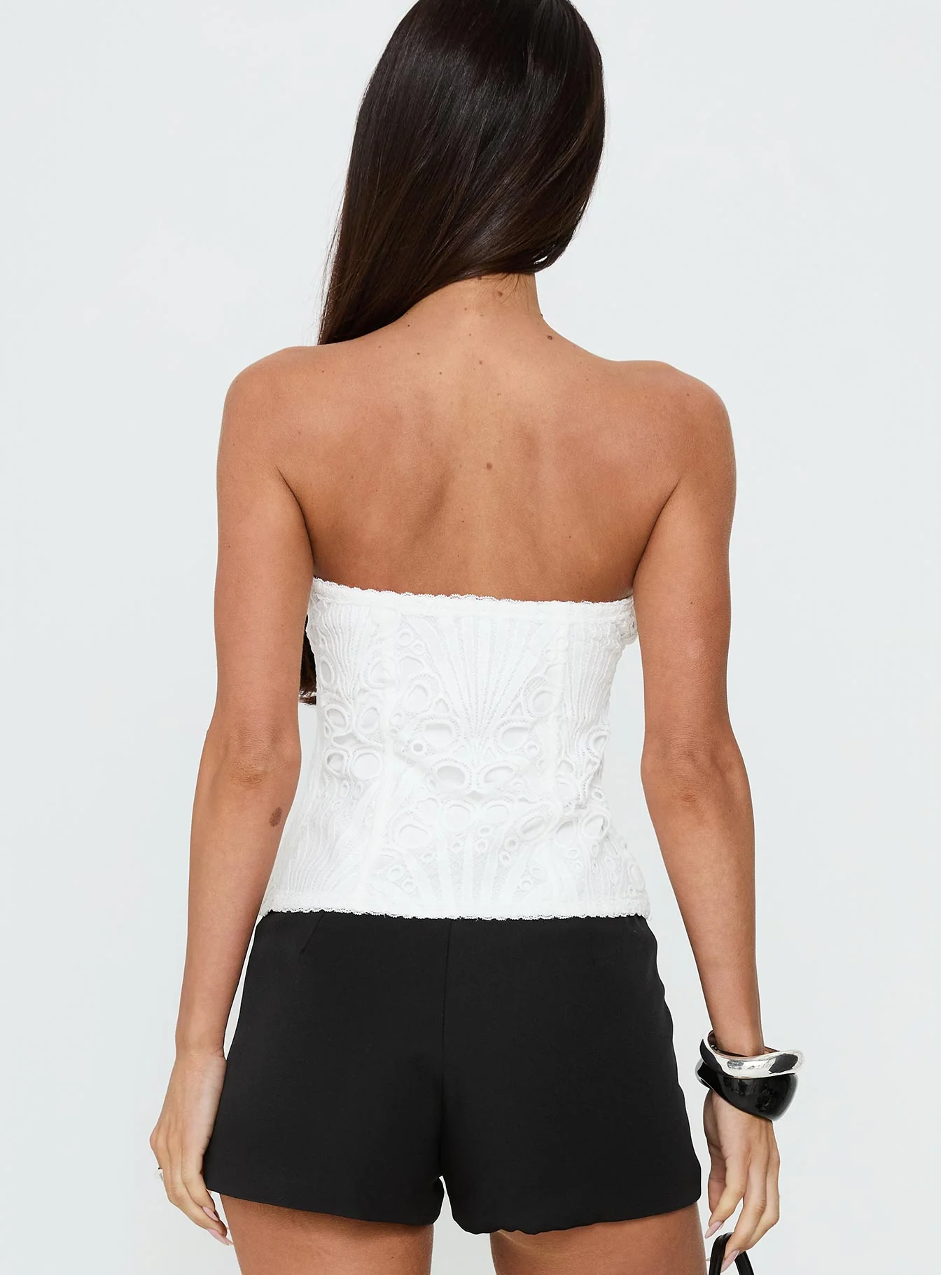 Day Glow Textured Strapless Top White - Image 5