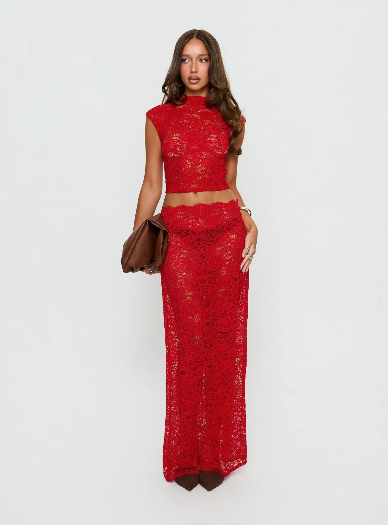 Vionna Lace Maxi Skirt Red - Image 3