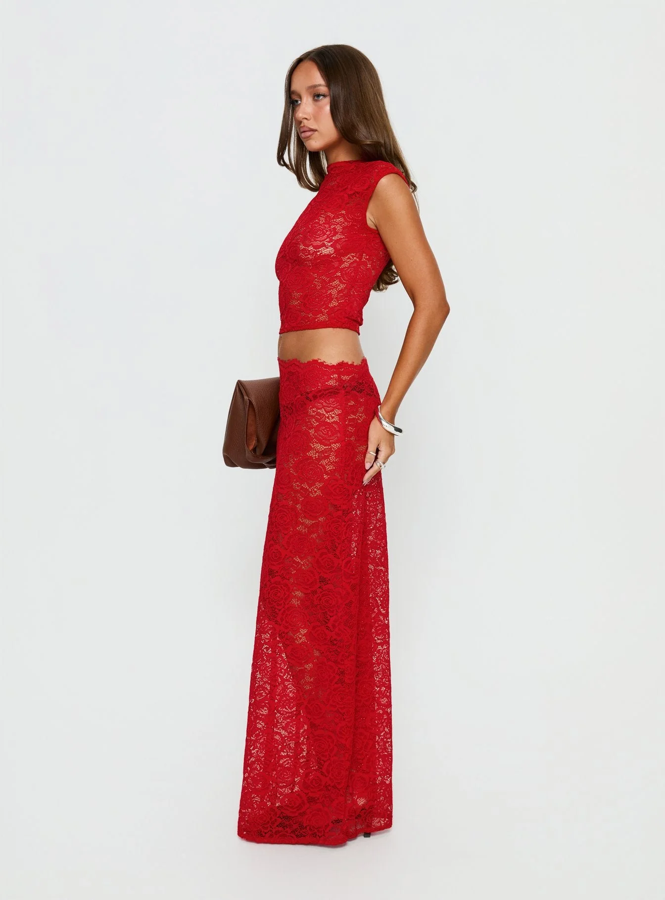 Vionna Lace Maxi Skirt Red - Image 4