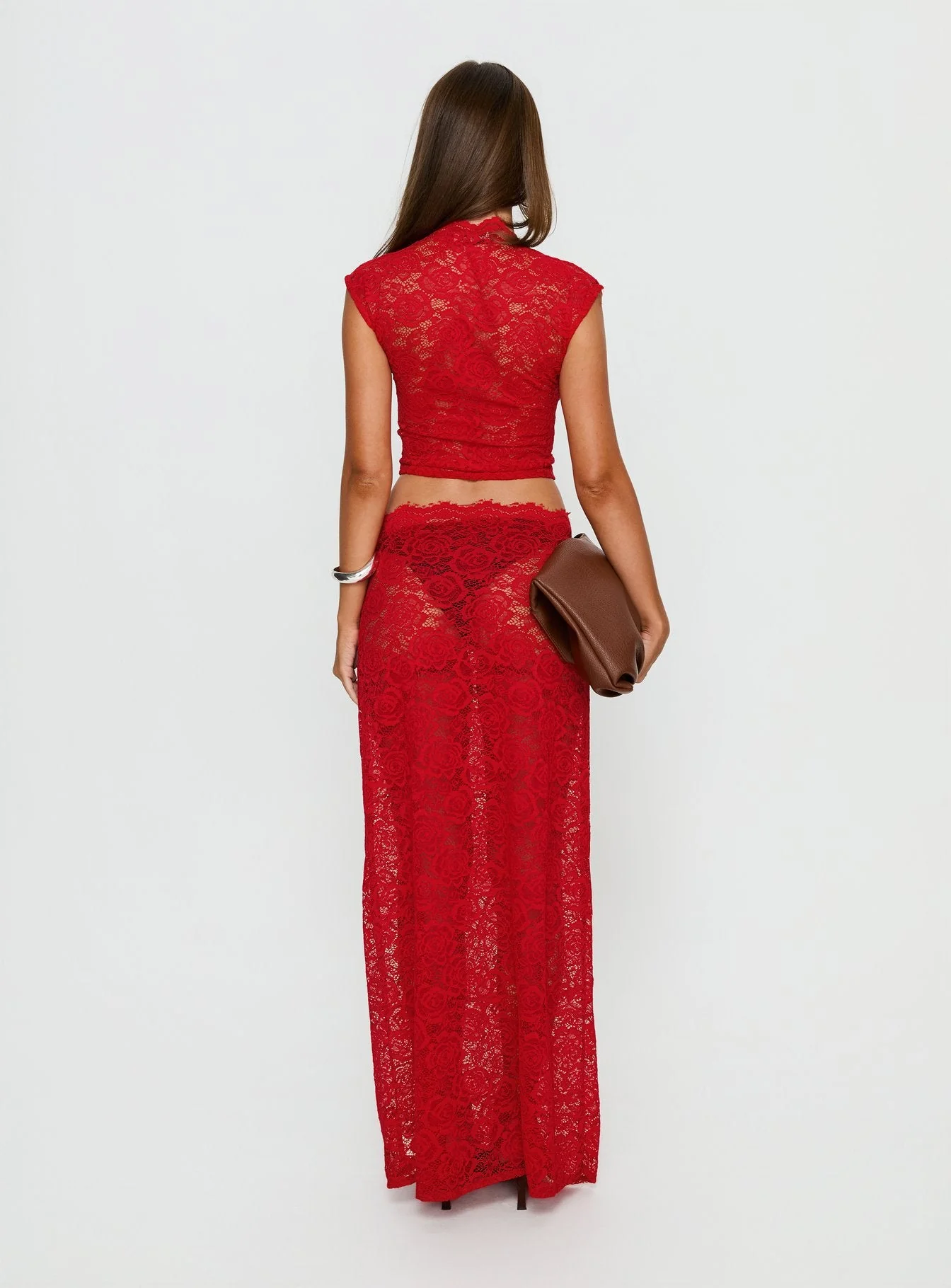 Vionna Lace Maxi Skirt Red - Image 5