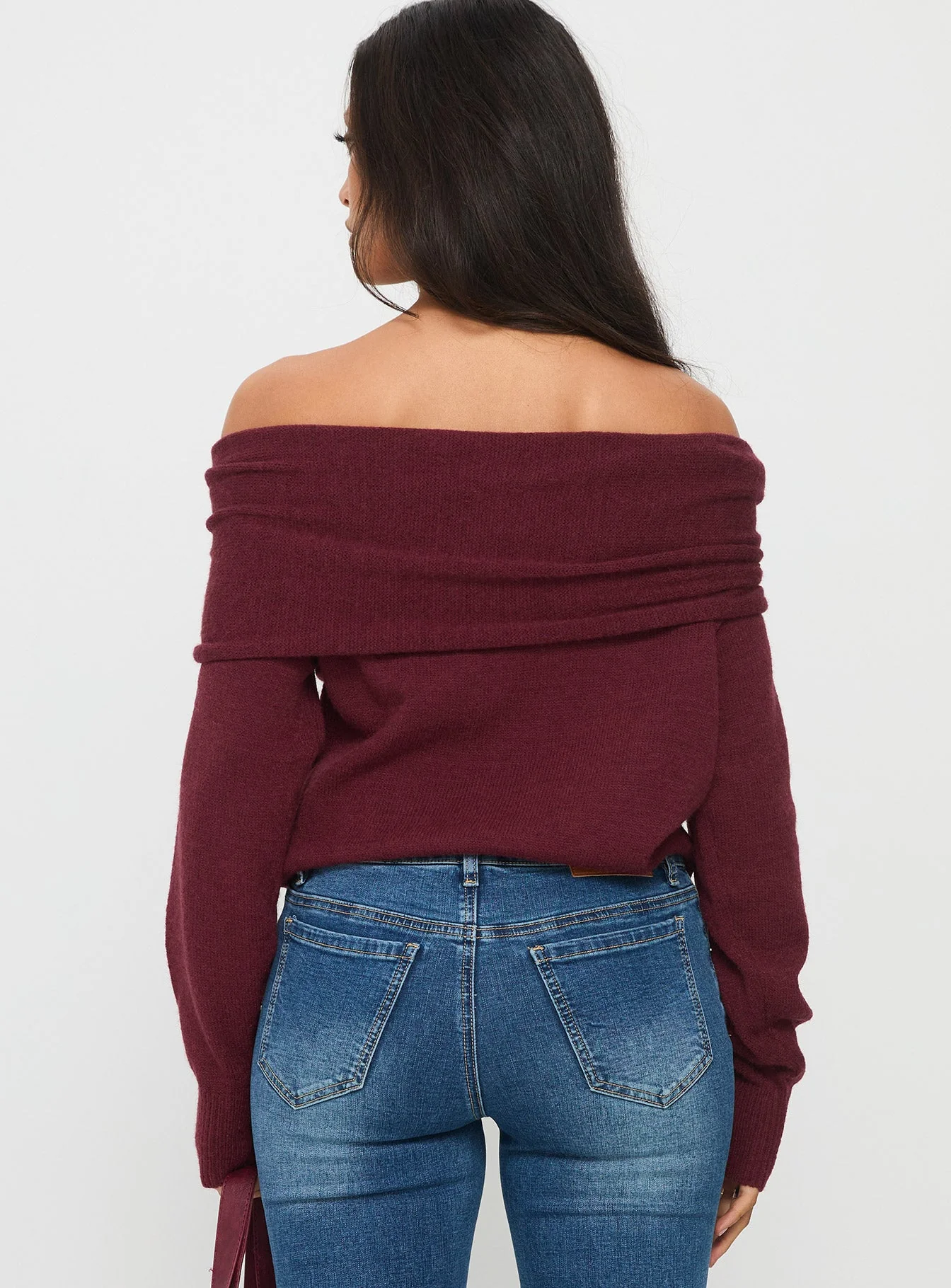 Viora Off Shoulder Knit Sweater Wine - Image 5