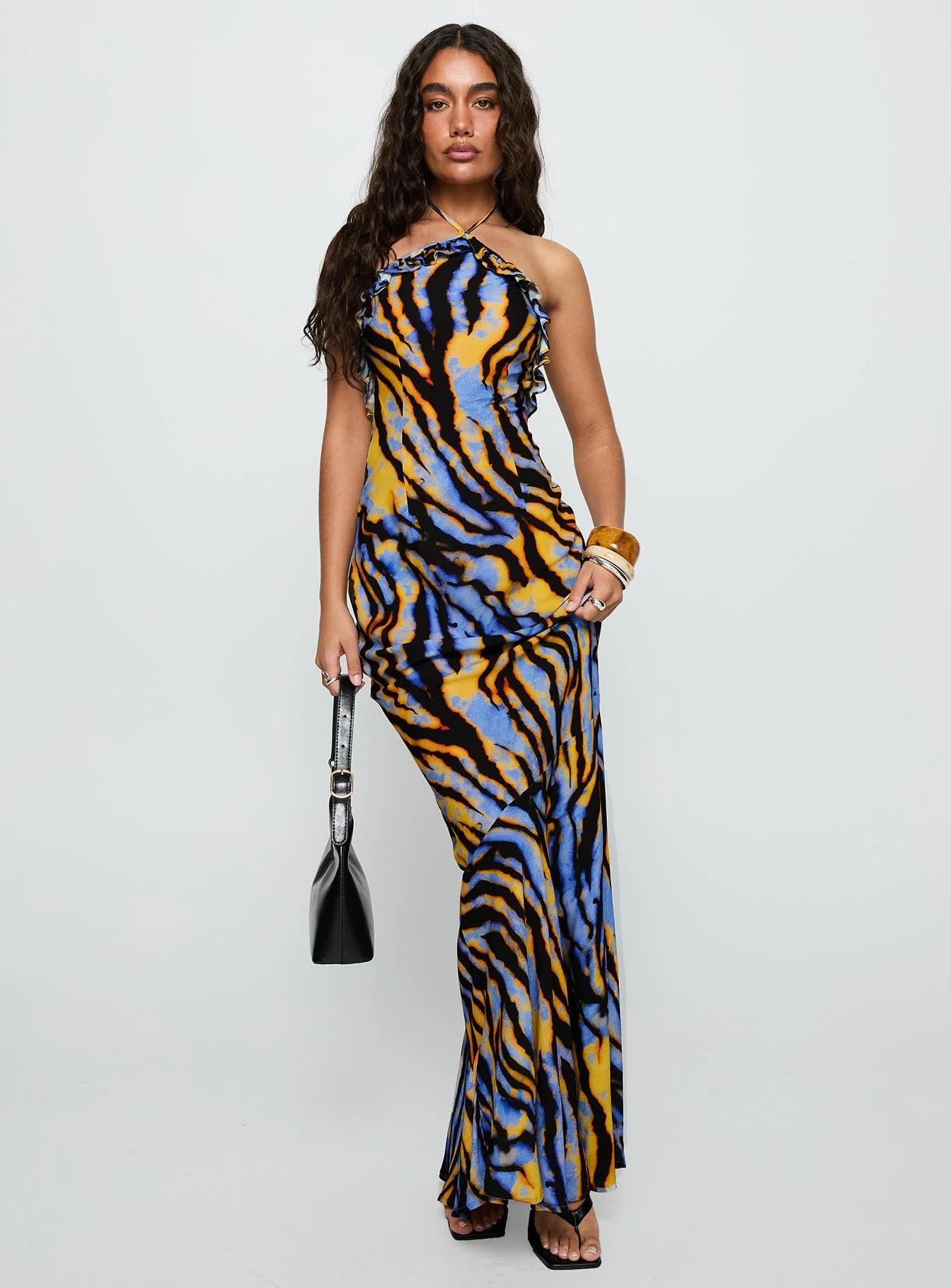 Virginia Beach Backless Maxi Dress Blue Zebra - Image 2