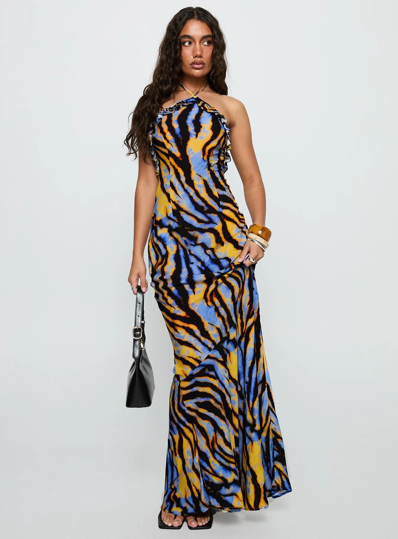 Virginia Beach Backless Maxi Dress Blue Zebra - Image 3