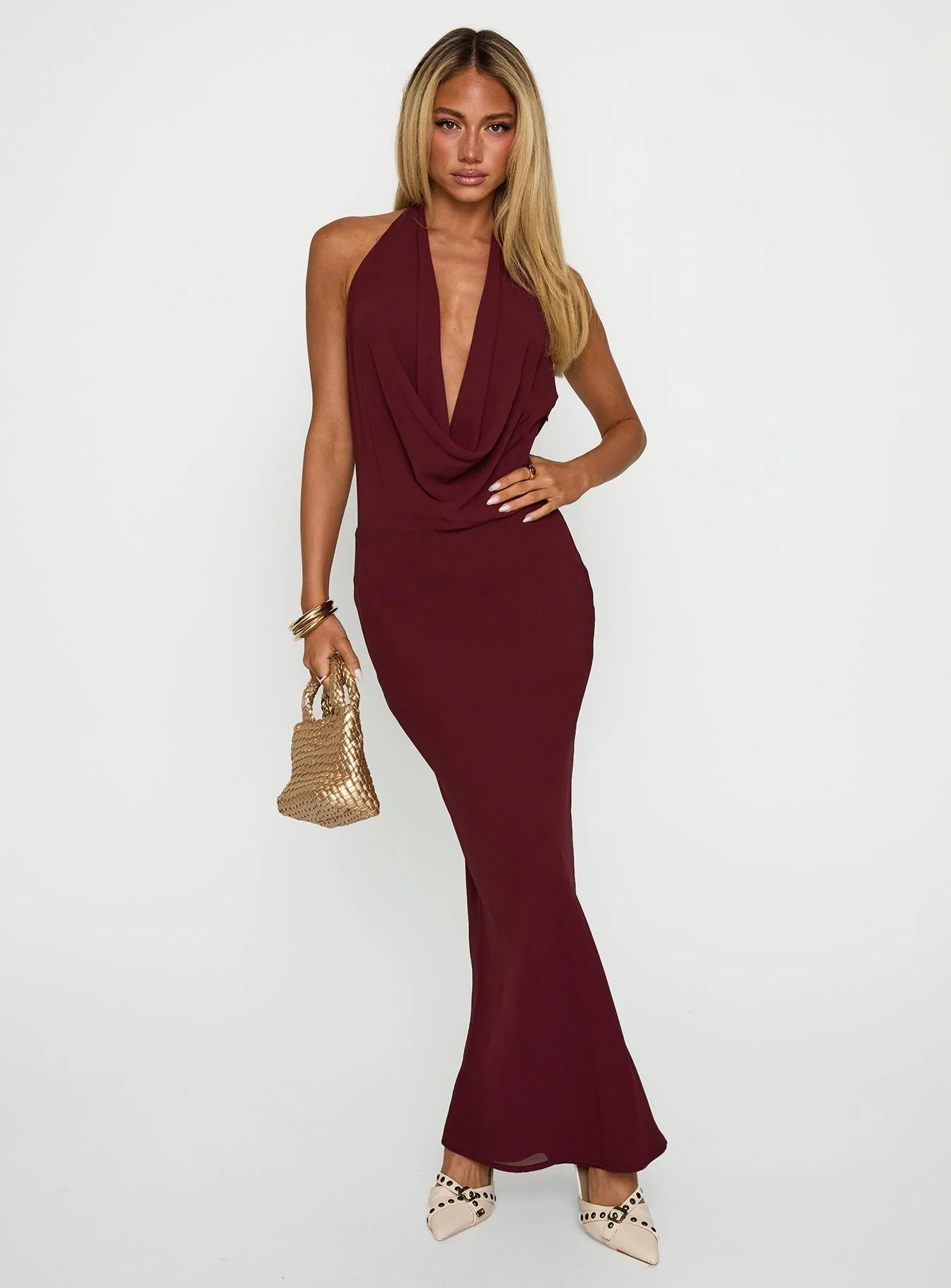 Vortexa Halter Maxi Dress Currant - Image 2