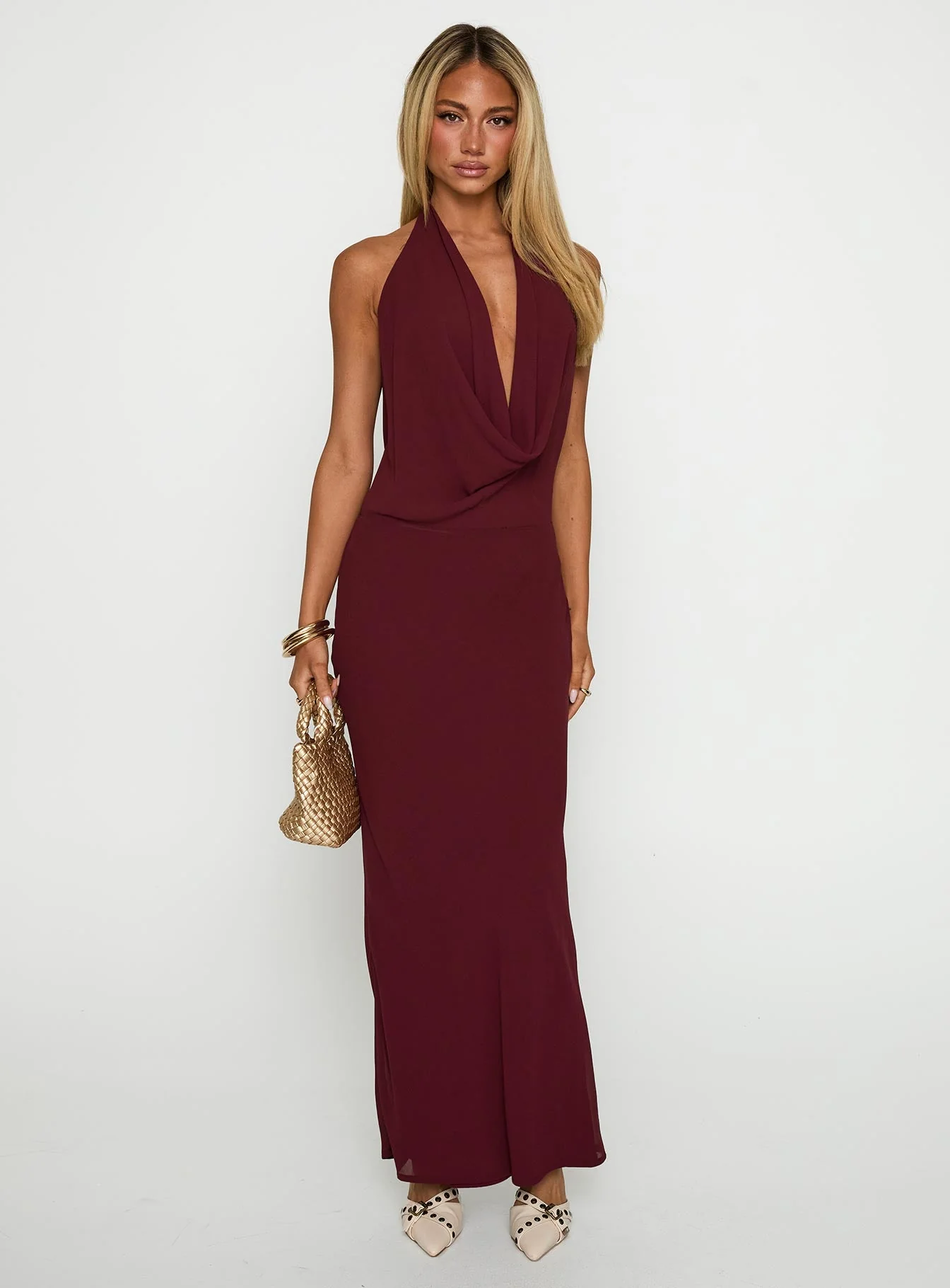 Vortexa Halter Maxi Dress Currant - Image 3
