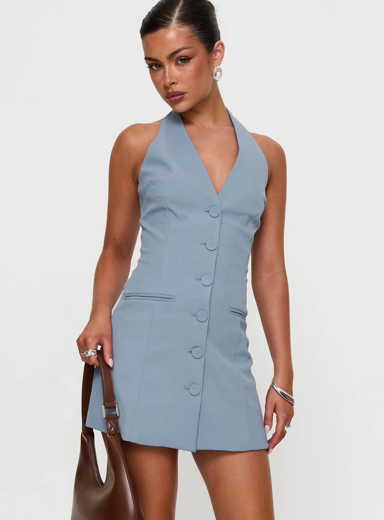 Vyxen Halter Mini Dress Blue - Image 2