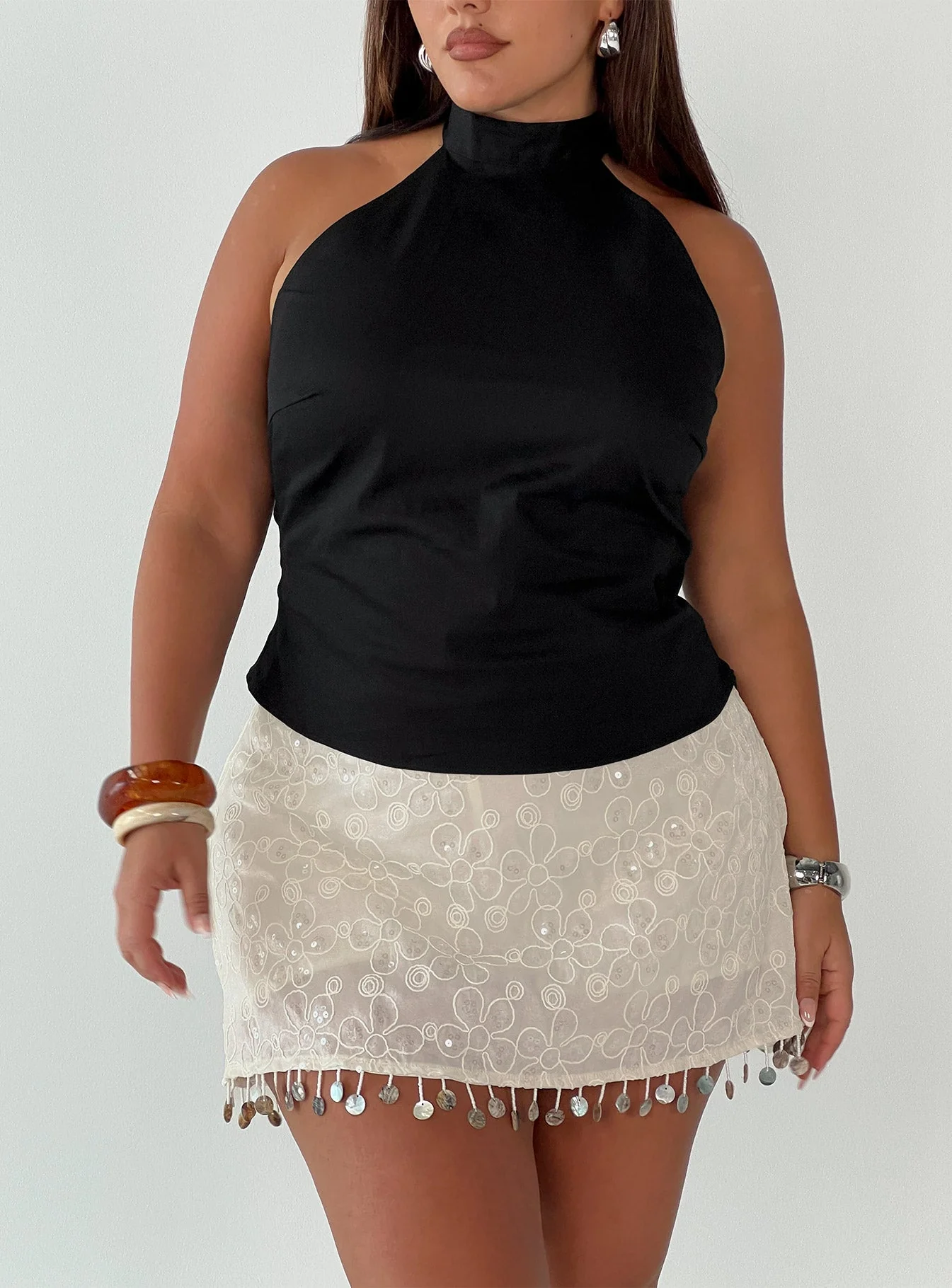 We Made It Sequin Skort Cream Curve