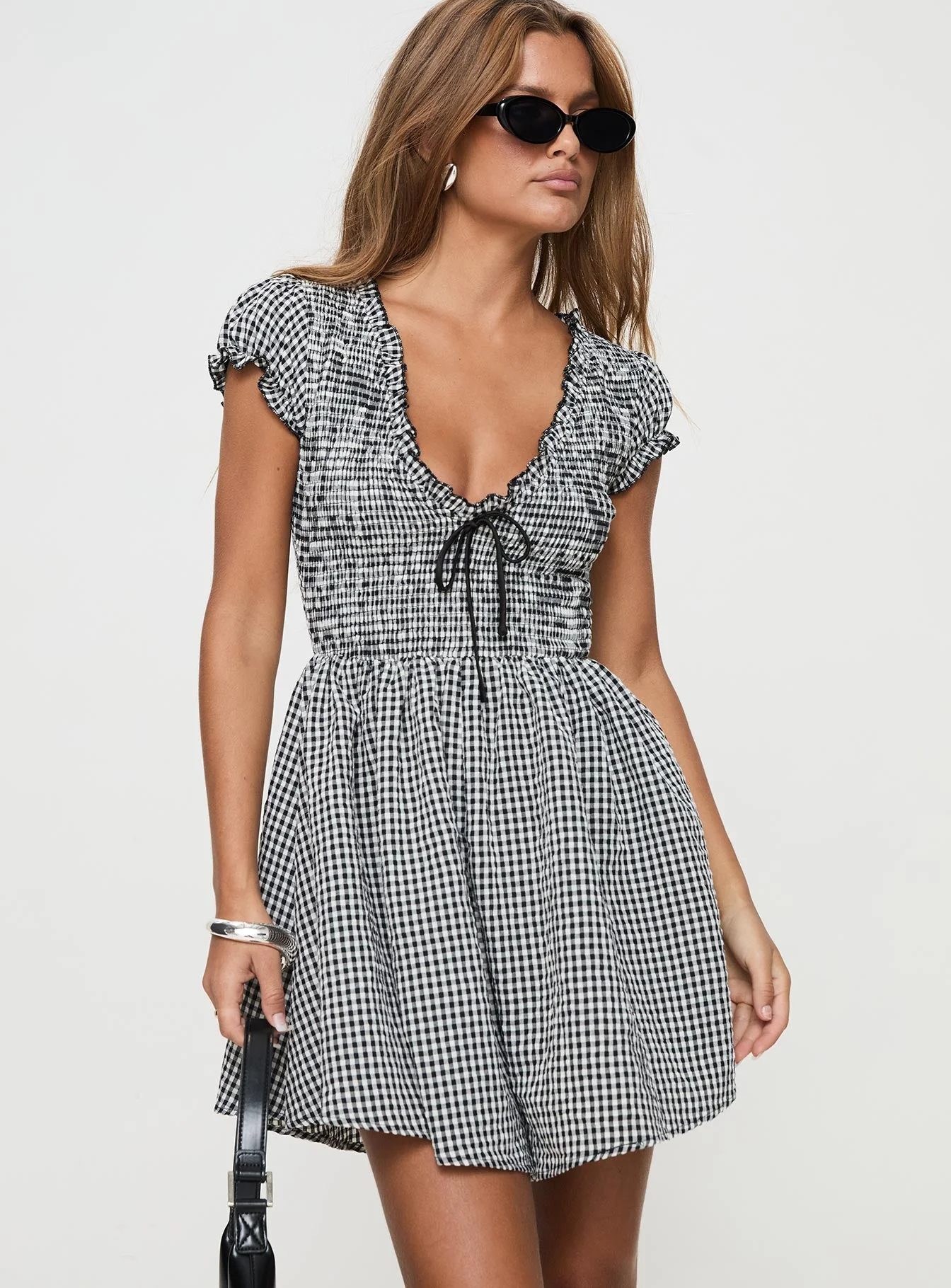 Wescott Gingham Playsuit Black / White Petite - Image 2