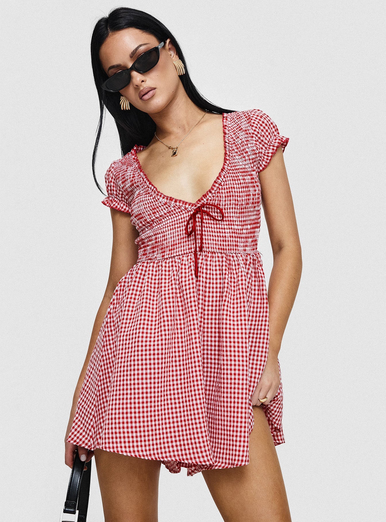 Wescott Gingham Playsuit Red / White - Image 8