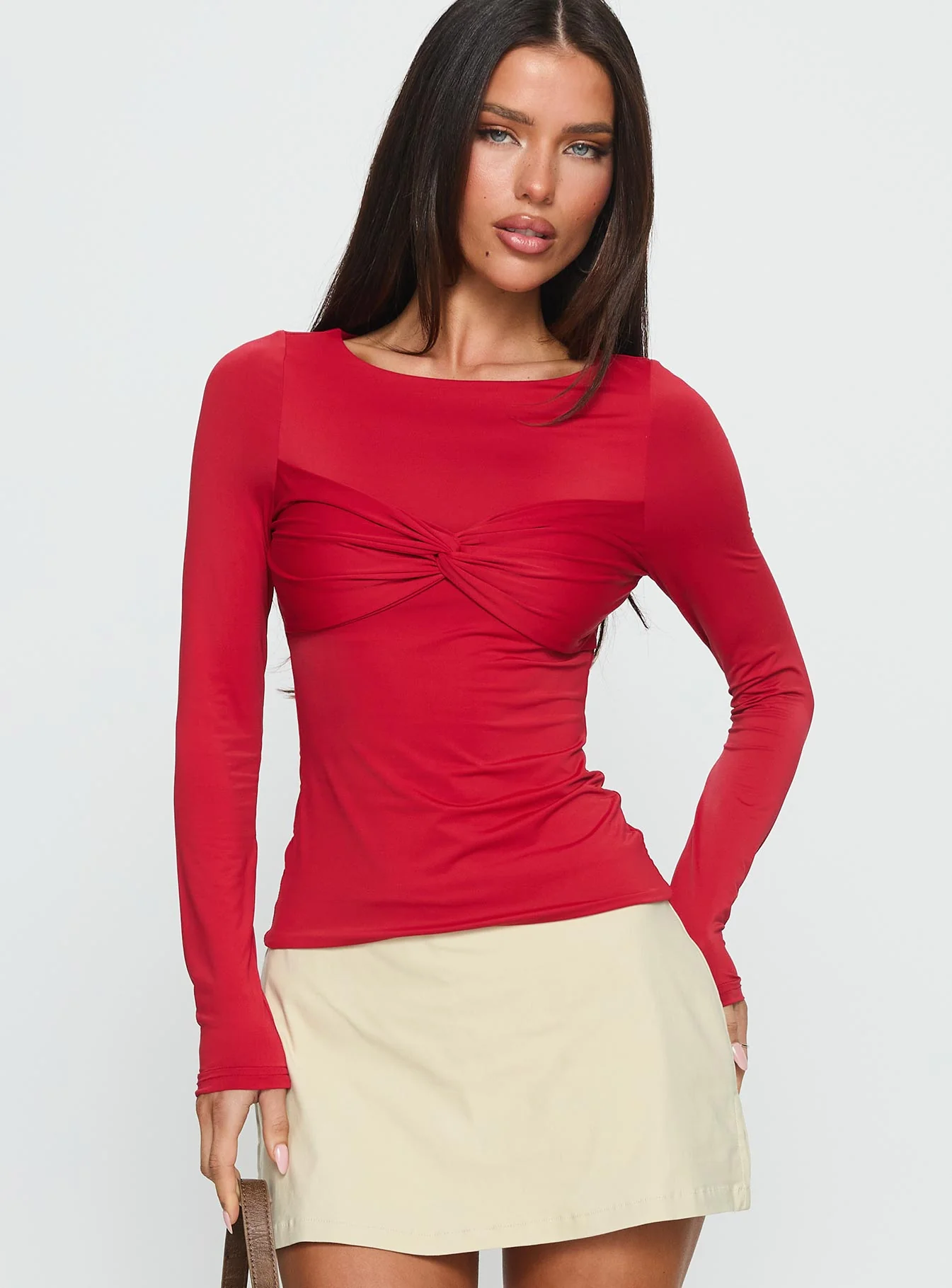 West Wing Long Sleeve Twist Bust Top Red - Image 2