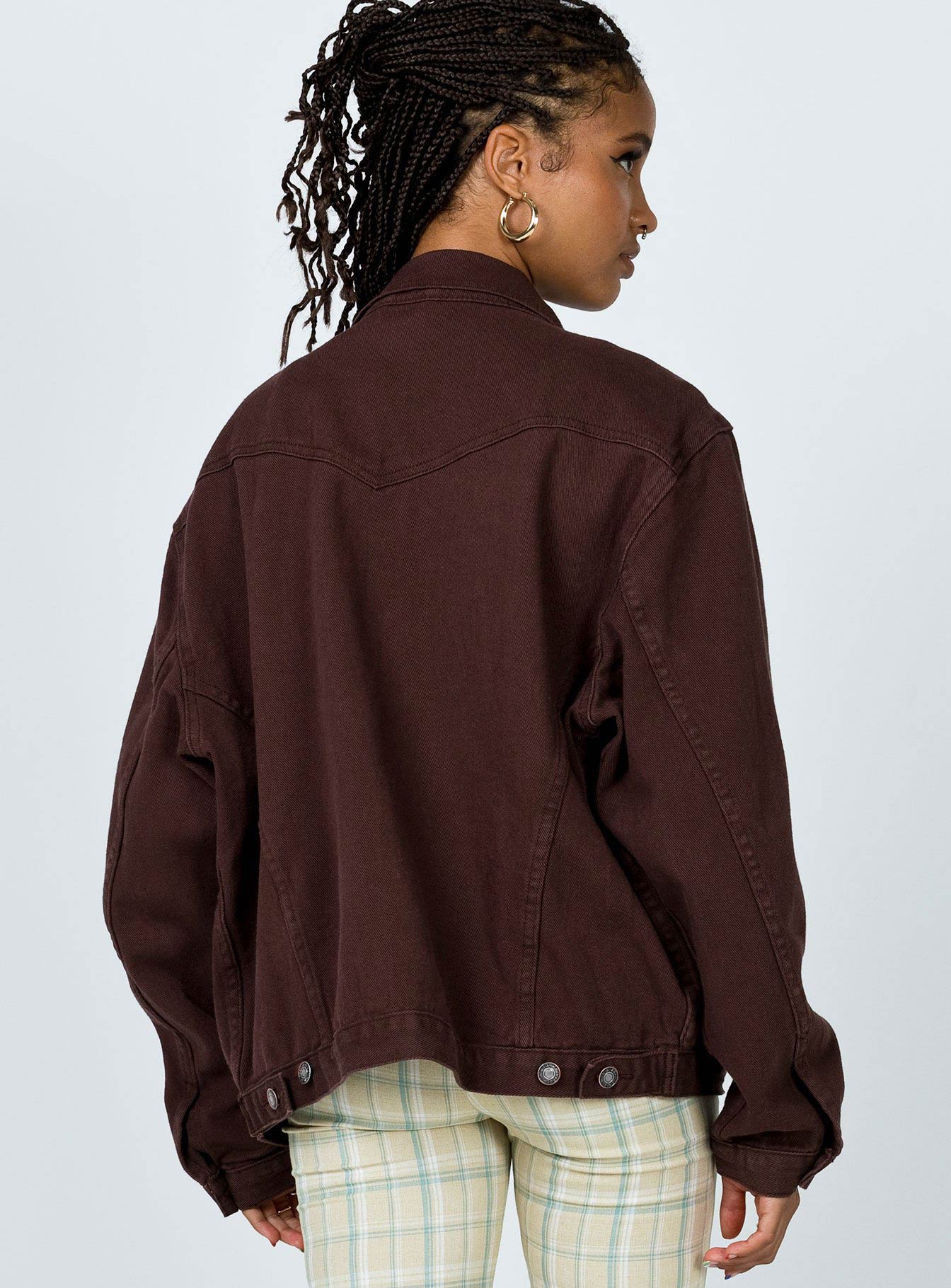 Western Denim Jacket Dark Brown - Image 10