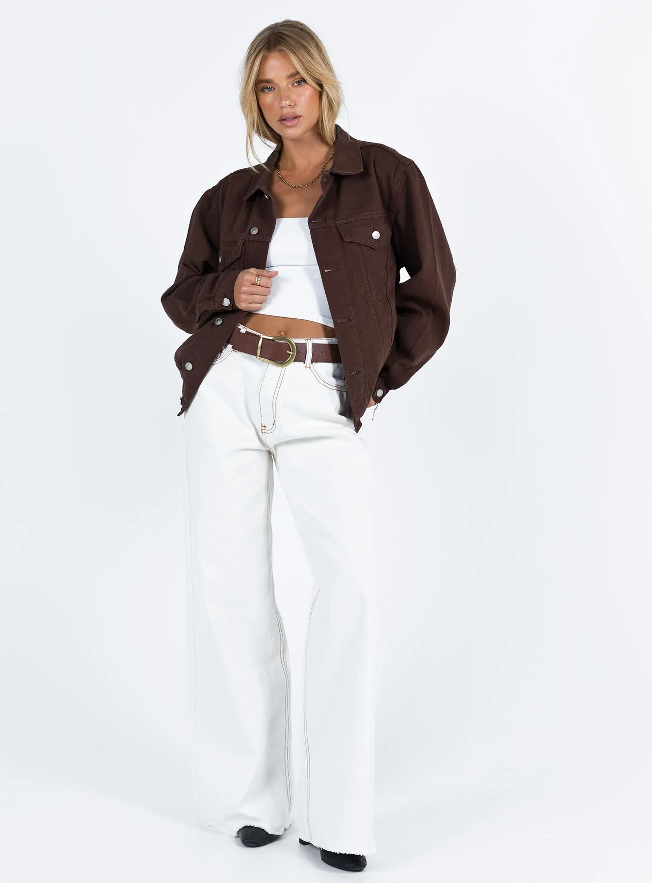 Western Denim Jacket Dark Brown - Image 3