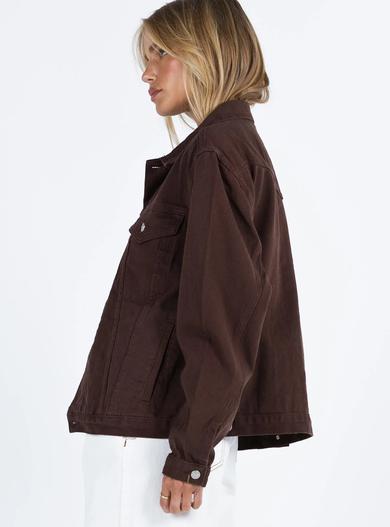 Western Denim Jacket Dark Brown - Image 4