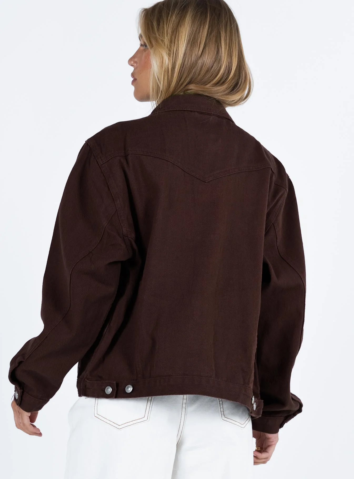 Western Denim Jacket Dark Brown - Image 5