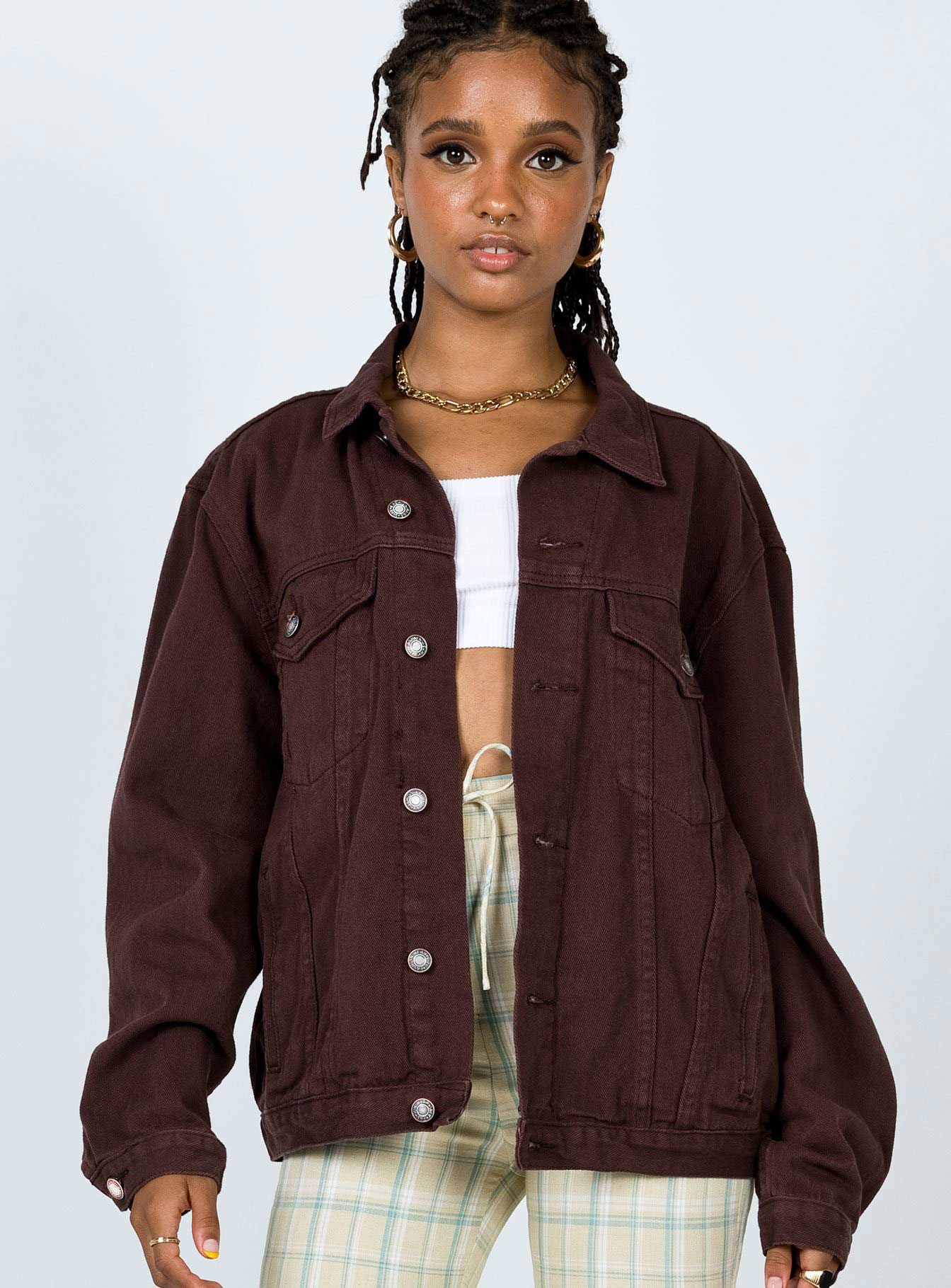 Western Denim Jacket Dark Brown - Image 7