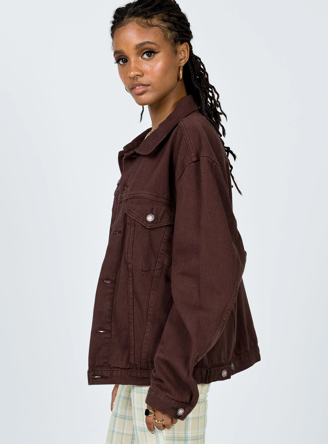 Western Denim Jacket Dark Brown - Image 9