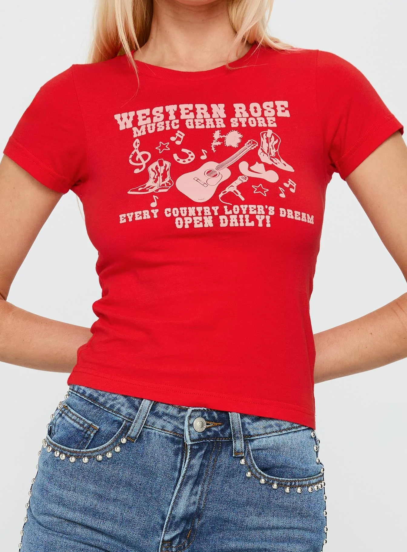 Western Rose Graphic Top Red - Image 6