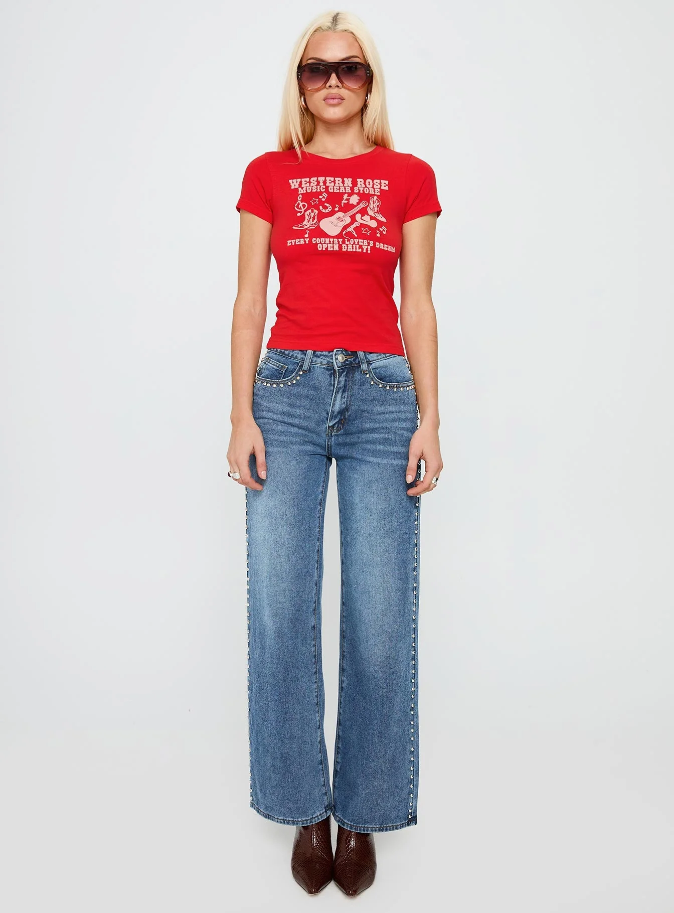 Western Rose Graphic Top Red - Image 7
