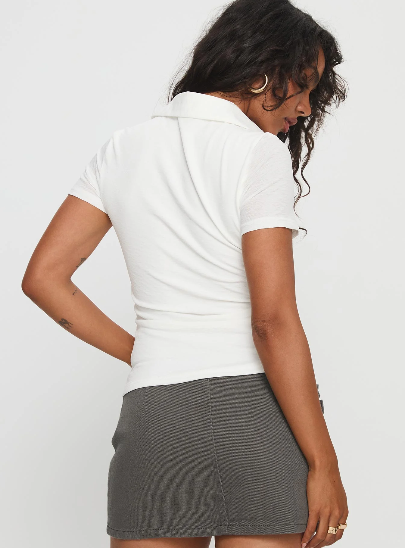 Whirl Shirred Collared Top White - Image 5