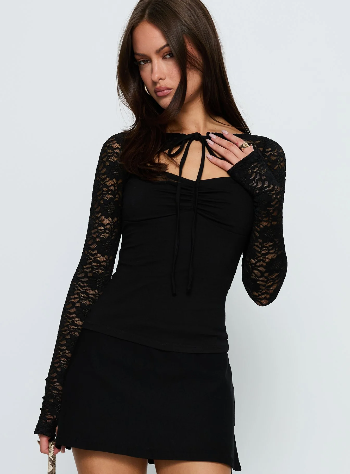 Whitnea Long Sleeve Lace Cut Out Top Black - Image 2