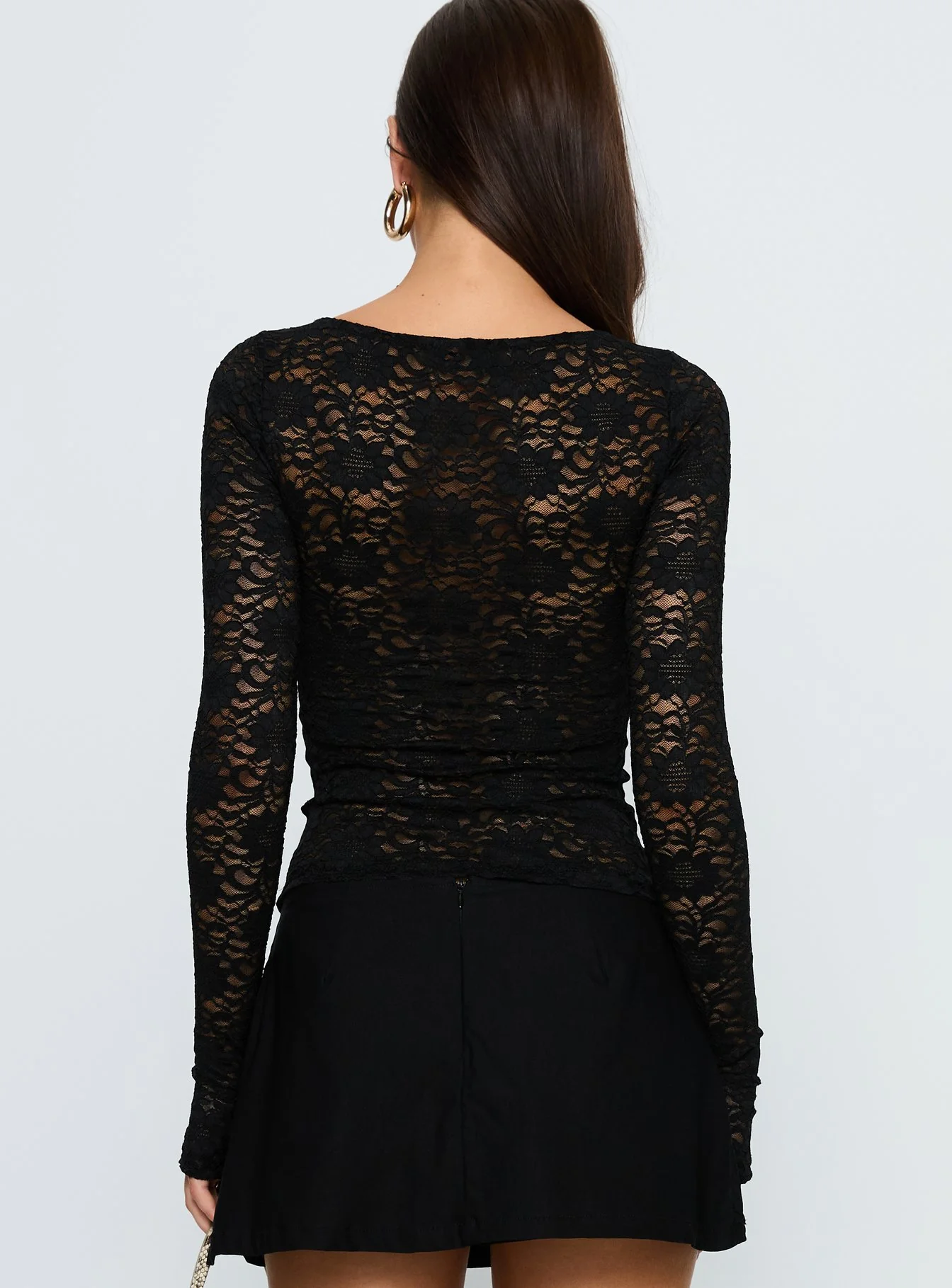 Whitnea Long Sleeve Lace Cut Out Top Black - Image 5