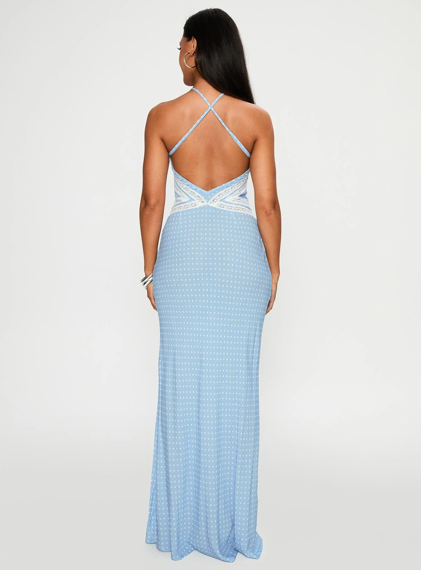 Wild Joy Halter Maxi Dress Blue Polka - Image 4