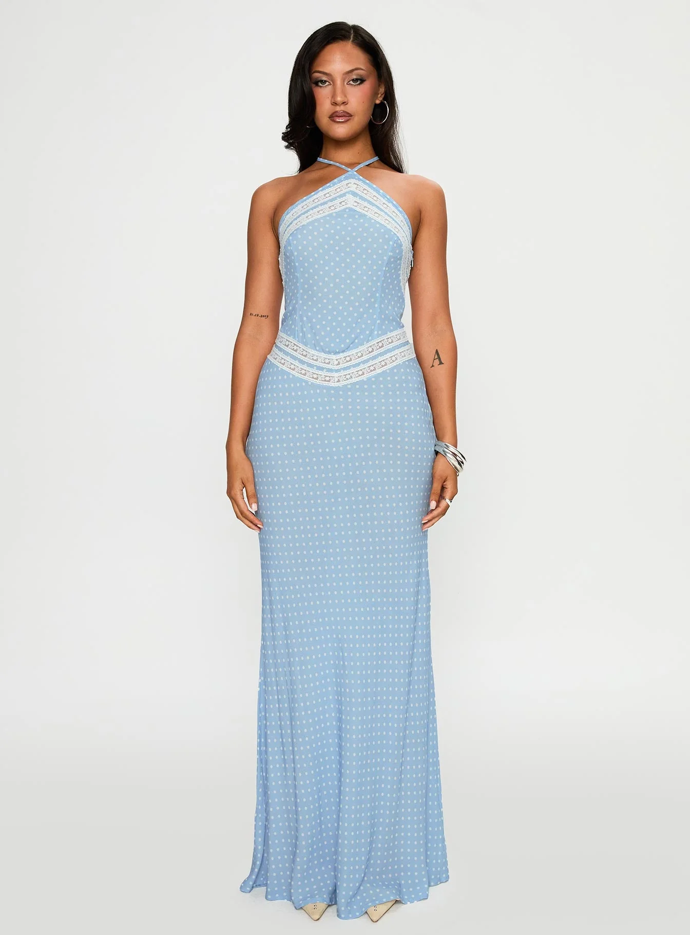 Wild Joy Halter Maxi Dress Blue Polka - Image 6