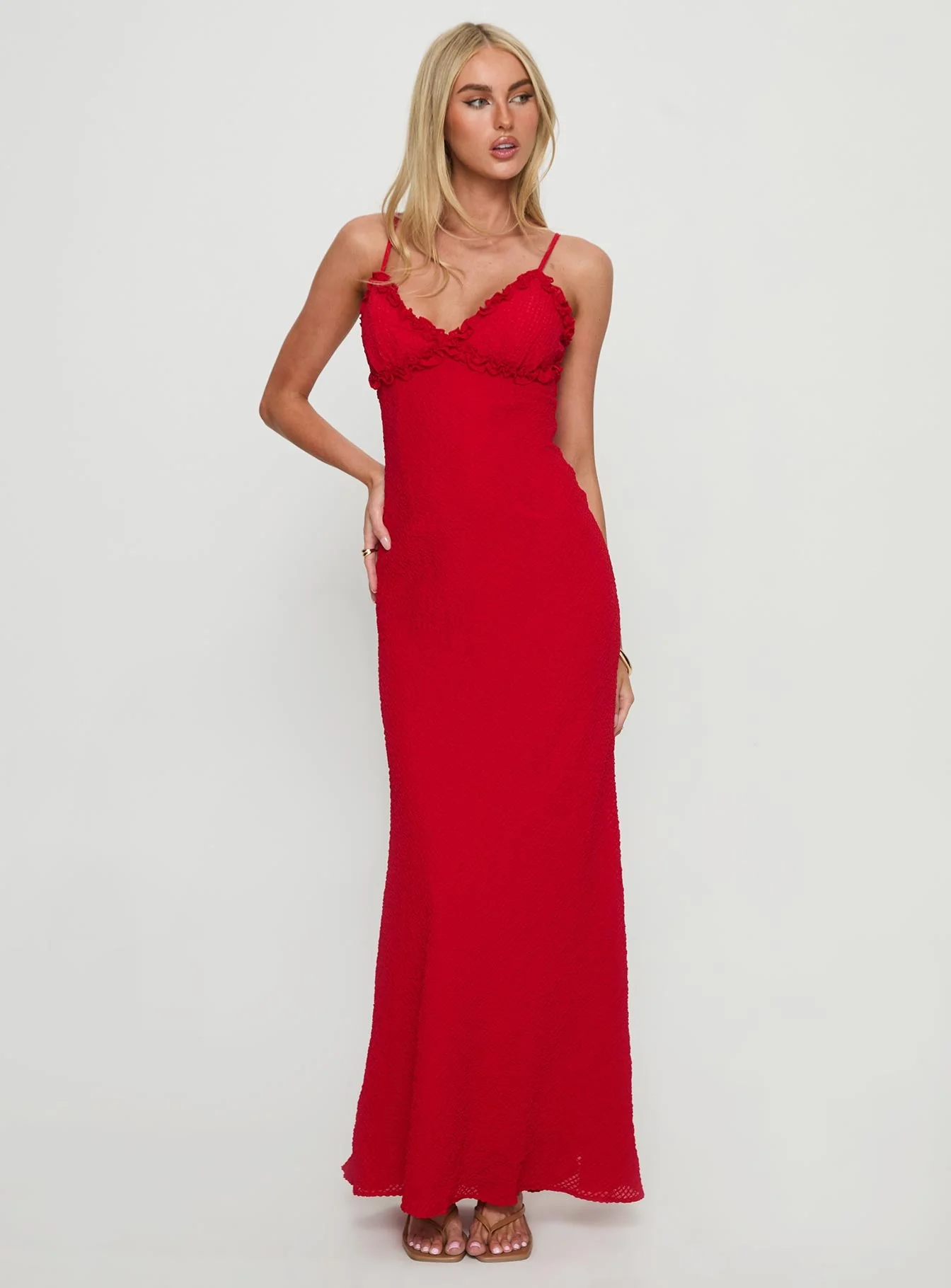 Willah Frill Trim Maxi Dress Red - Image 2