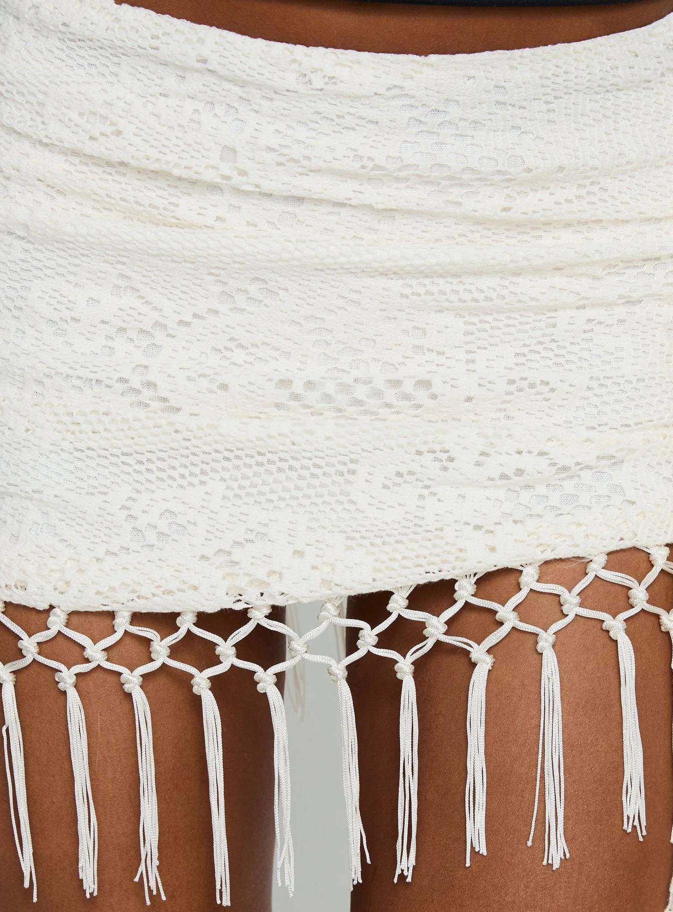 Winita Macrame Tassel Mini Skirt Cream - Image 6