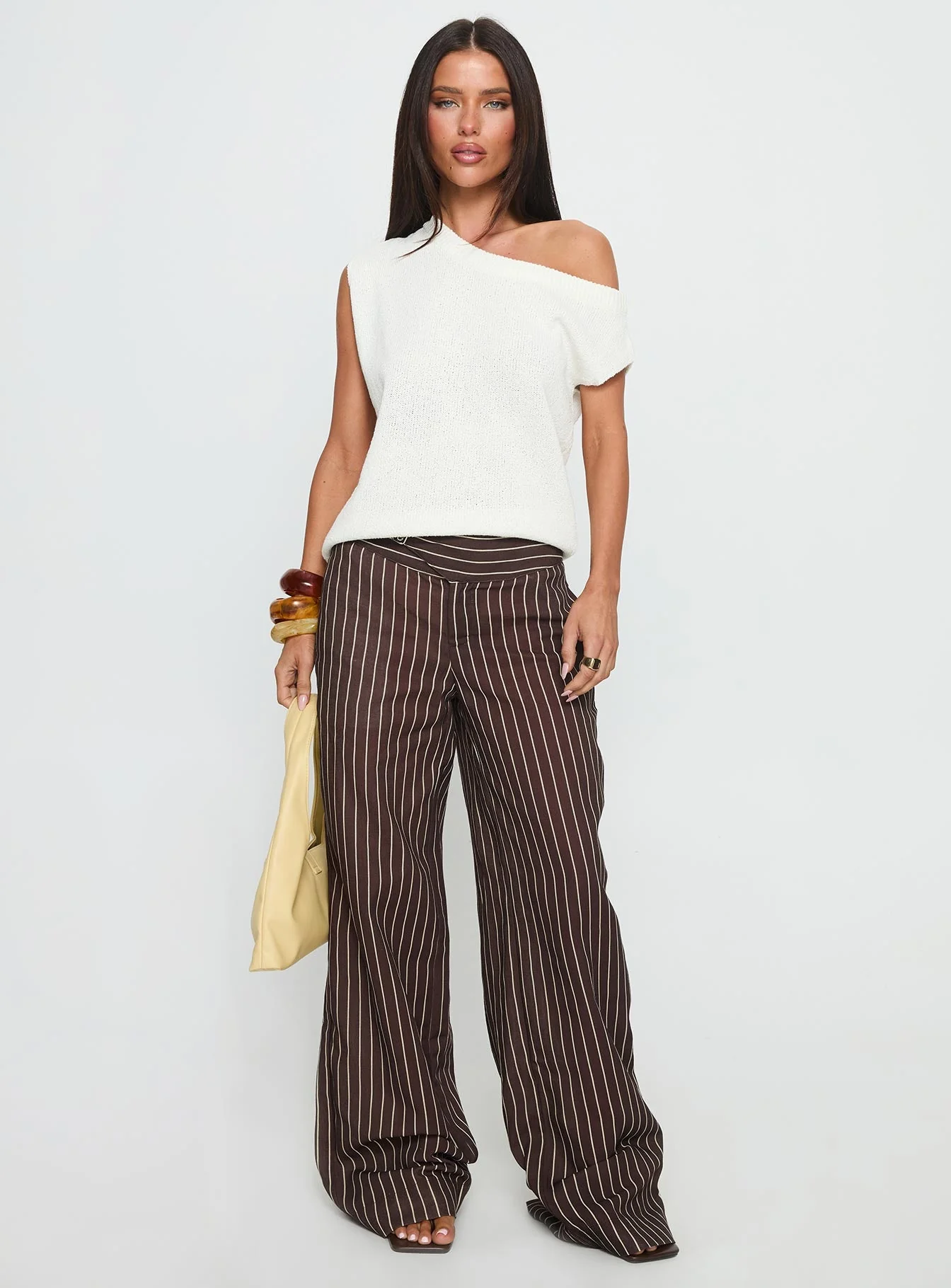 Winslie Thick Waistband Buckle Pants Chocolate Stripe - Image 3